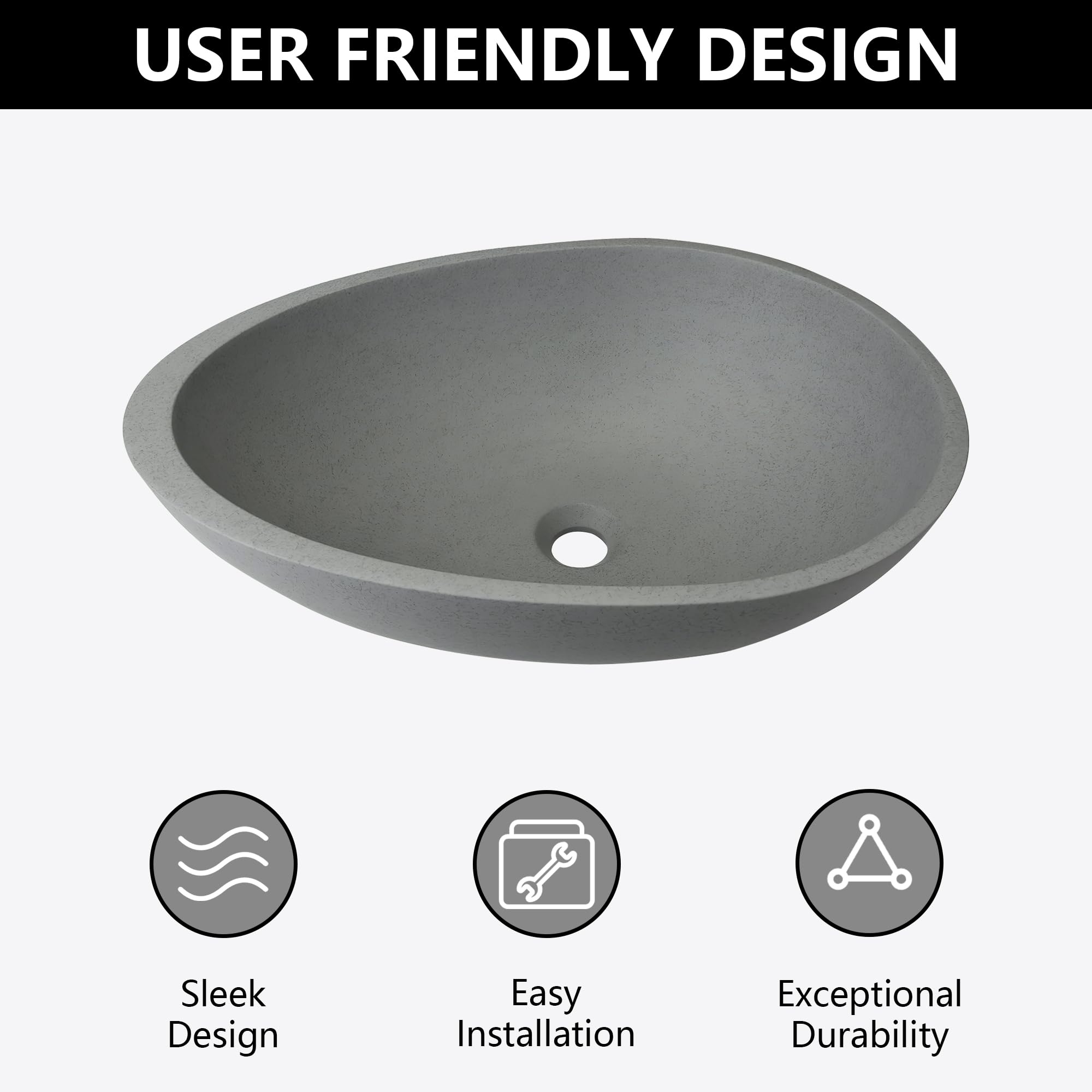 Dolonm Grey Concrete Vessel Sink for Bathroom - 21
