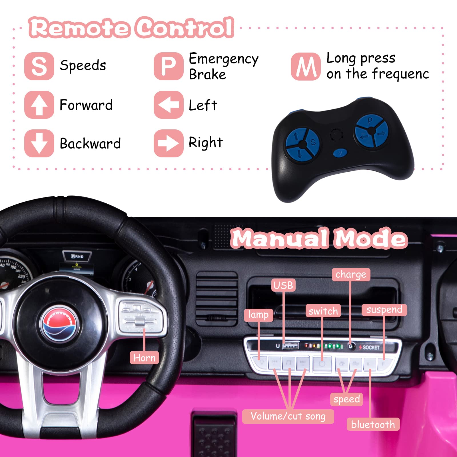 12V Pink Kids Electric Ride-On Truck - 2 Seater Battery Powered Car with Remote Control, Spring Suspension & LED Lights | Outdoor Play, Birthday Gifts, Family Fun Activities