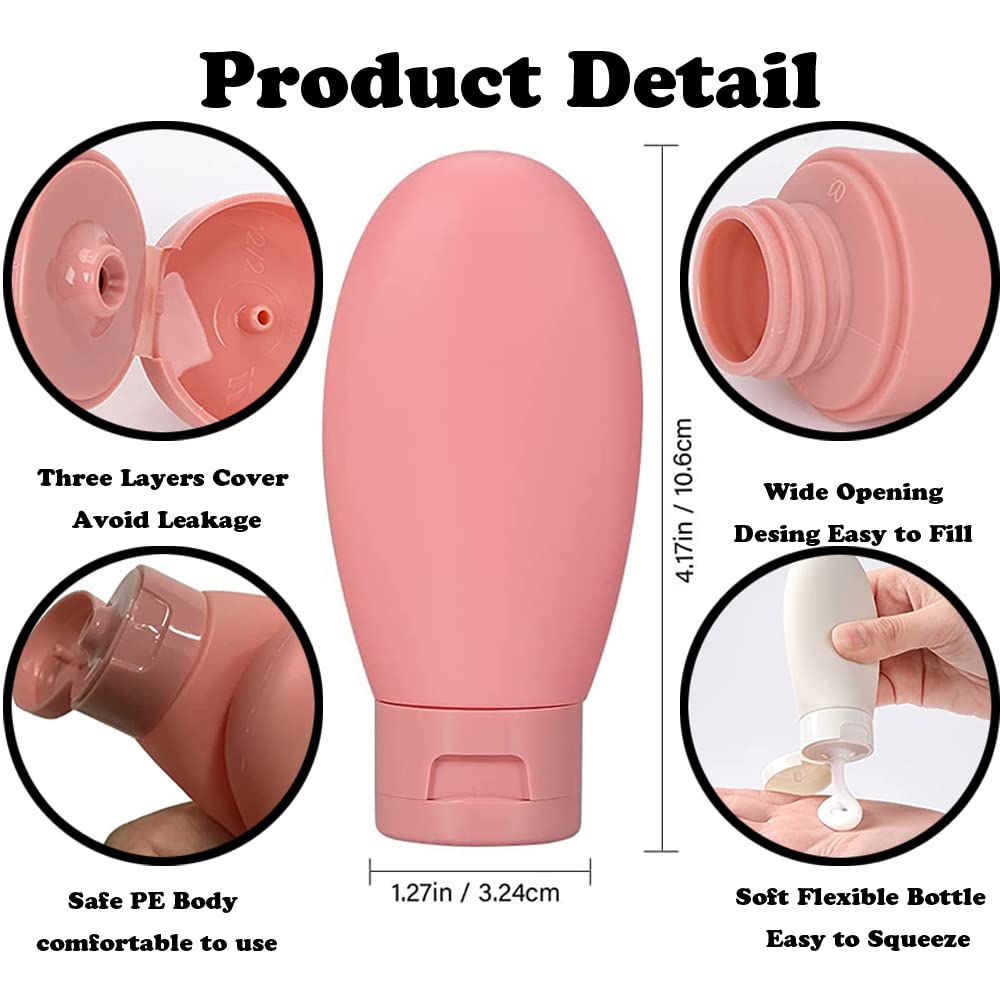 DDUP 3-Piece Travel Bottle Set (60ML) - Leak-Proof Mini Plastic Squeeze Bottles for Shampoo, Conditioner & Toiletries - Includes Storage Bag (Multicolor) - Perfect for Air Travel, Gym & Camping Essentials