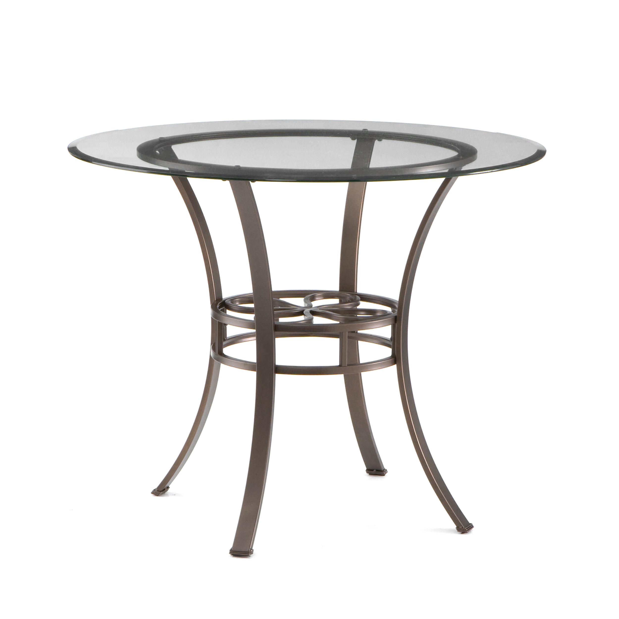 SEI Furniture Lucianna Round Glass Top Dining Table with Metal Frame - Dark Brown - Perfect for Small Spaces, Kitchens, and Modern Dining Rooms