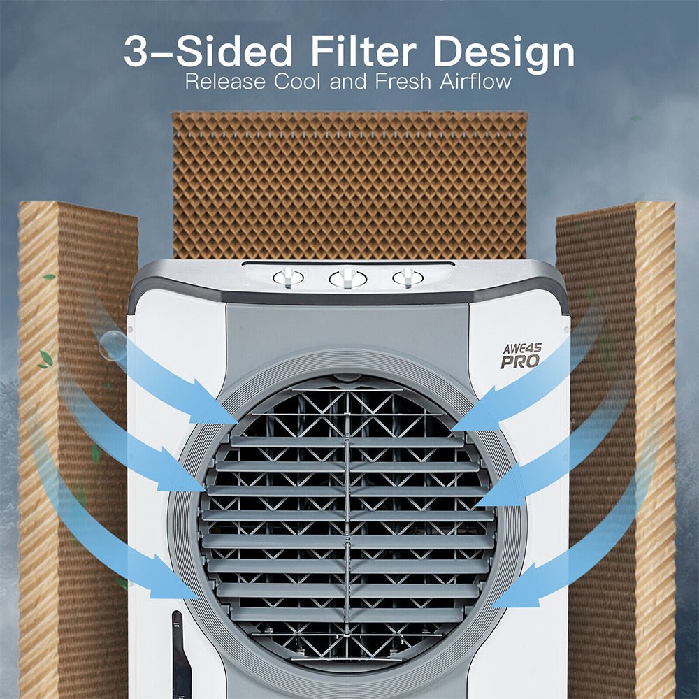 4-in-1 Portable Evaporative Air Cooler Fan - 9740 CFM High Capacity Cooling for Indoor & Outdoor Use - Perfect for Home, Office, Patio, and Garage
