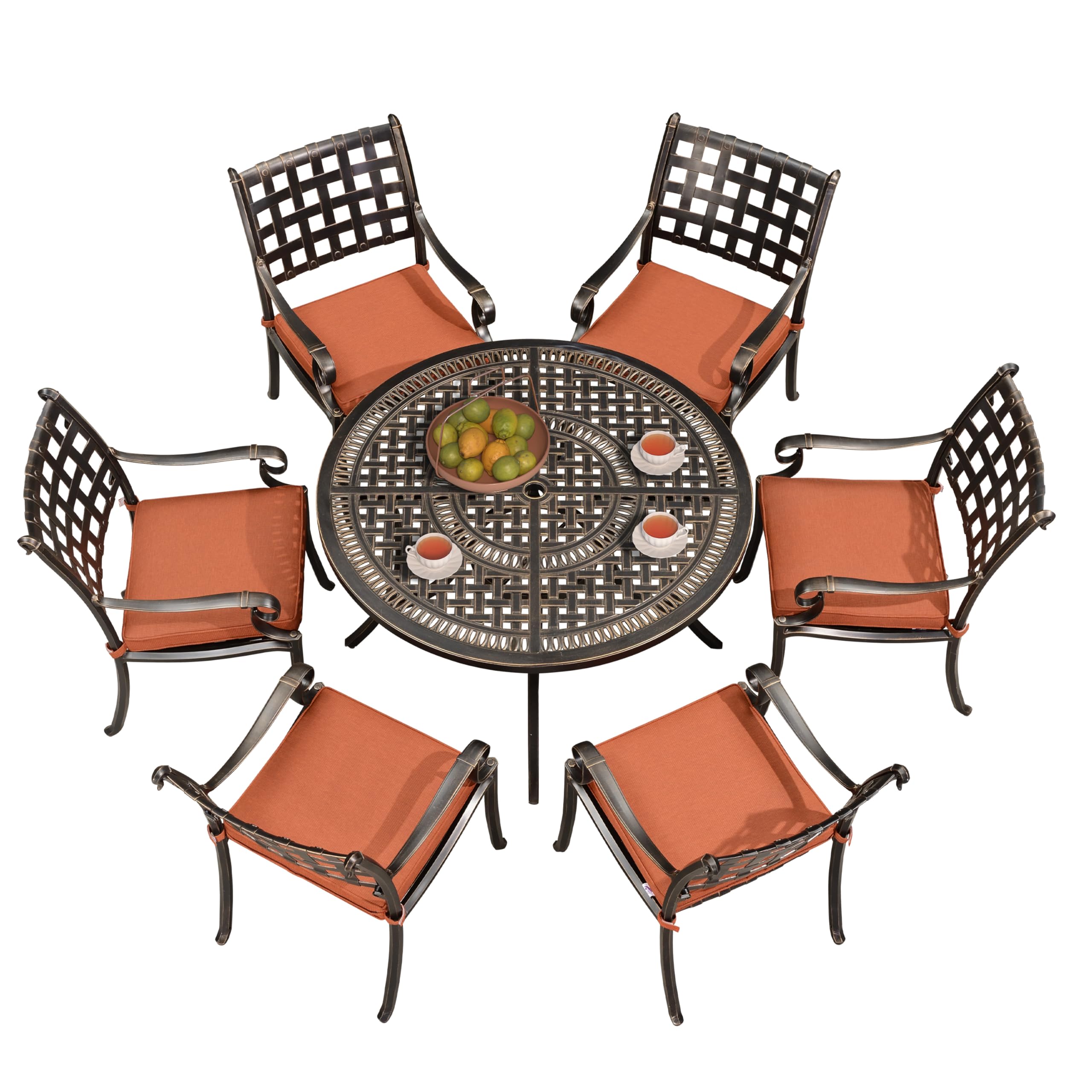 PURPLE LEAF 7-Piece Outdoor Dining Set - Cast Aluminum Patio Furniture with 6 Armchairs & 47