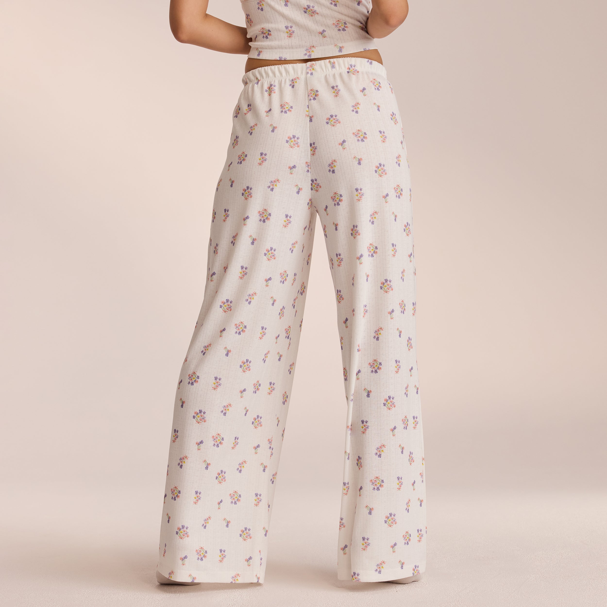 Pointelle Pajama Pants for Women - White Floral Print Sleepwear | Soft & Comfortable Lounge Pants for Relaxing at Home