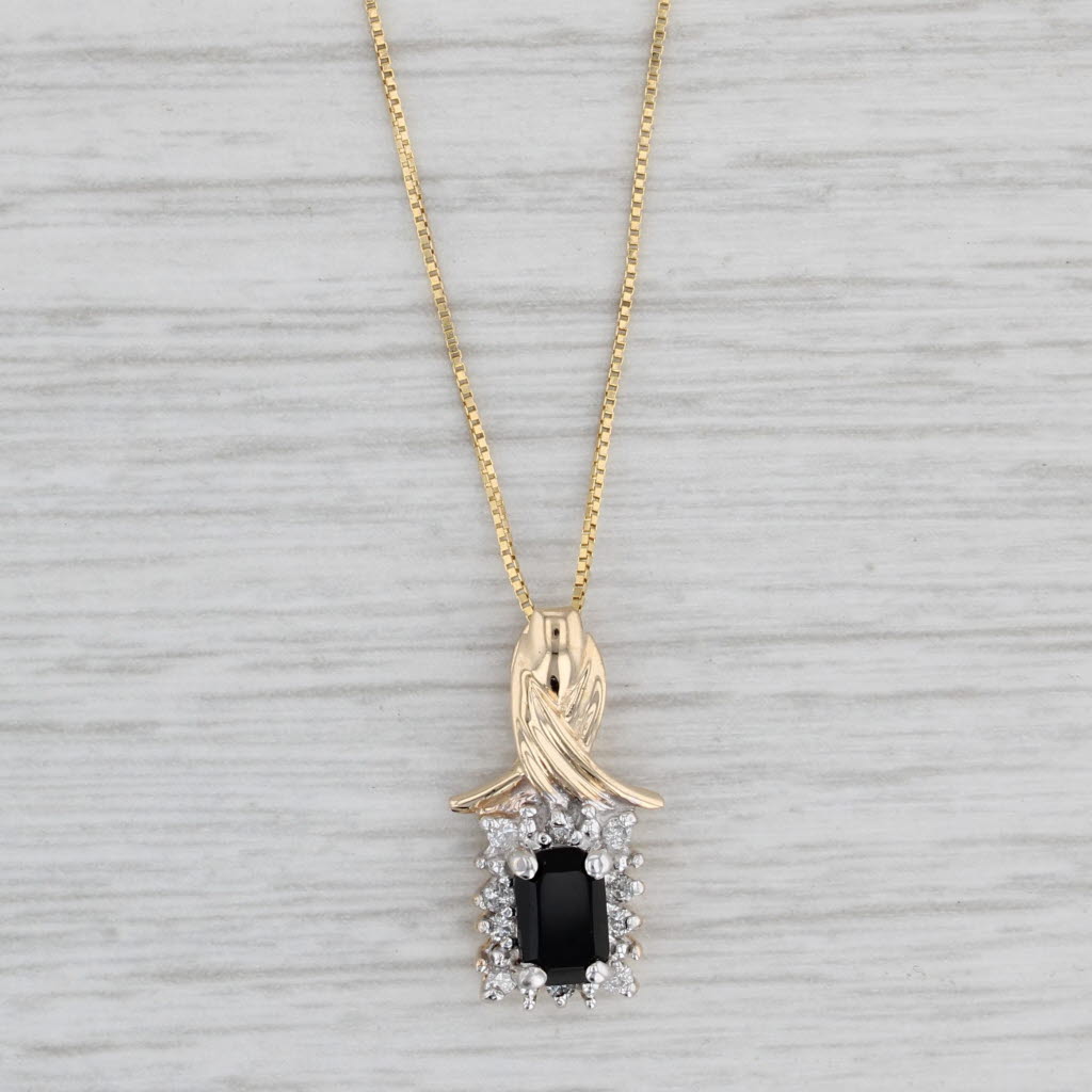 0.37ctw Genuine Onyx & Diamond Halo Pendant Necklace - 14K Yellow Gold 18
