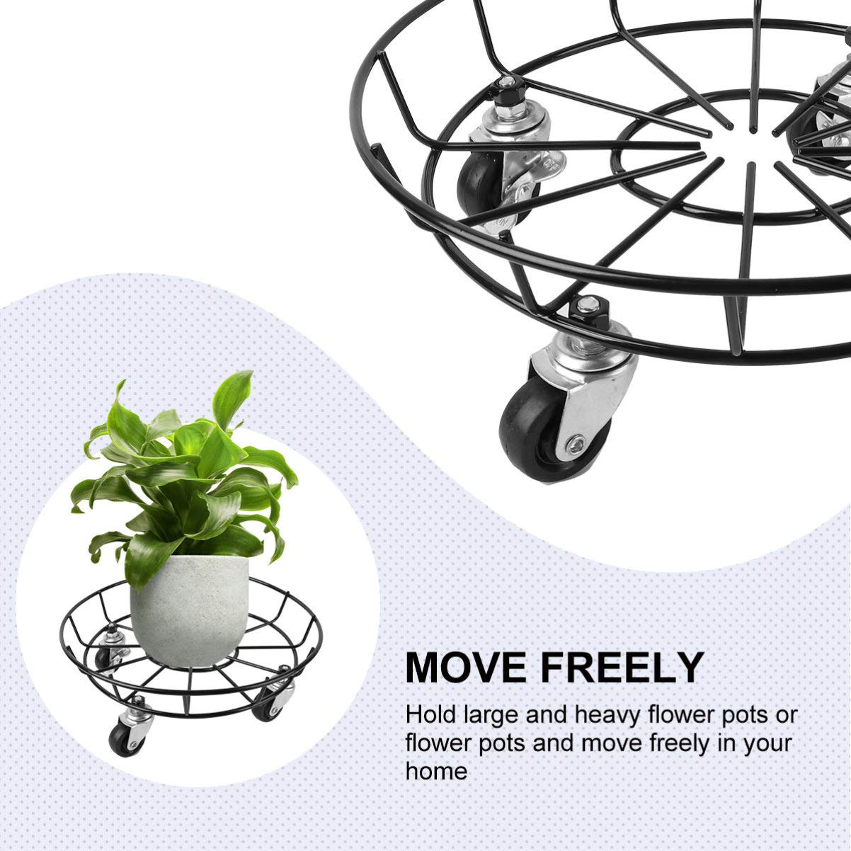 Iron Flower Pot Stand with Wheels - Heavy Duty Plant Holder & Mover for Indoor/Outdoor Potted Plants - Perfect for Decorative Plant Coasters, Garden Decor & Easy Mobility