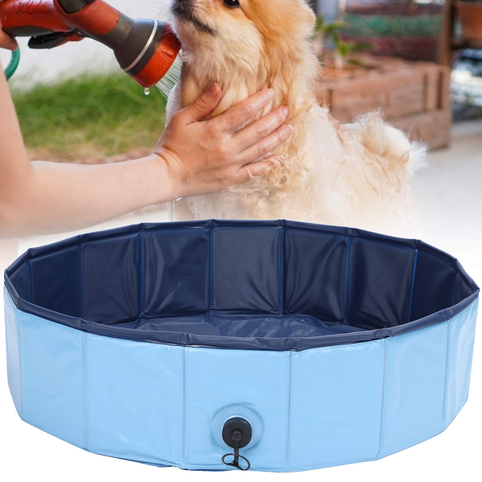 EVTSCAN Foldable Pet Swimming Pool - Portable PVC Dog & Cat Bath Tub, Non-Slip Collapsible Pet Bath Pool for Indoor & Outdoor Use, Leakproof Design (Large, Blue) - Perfect for Backyard, Beach, Travel & Home Bathing