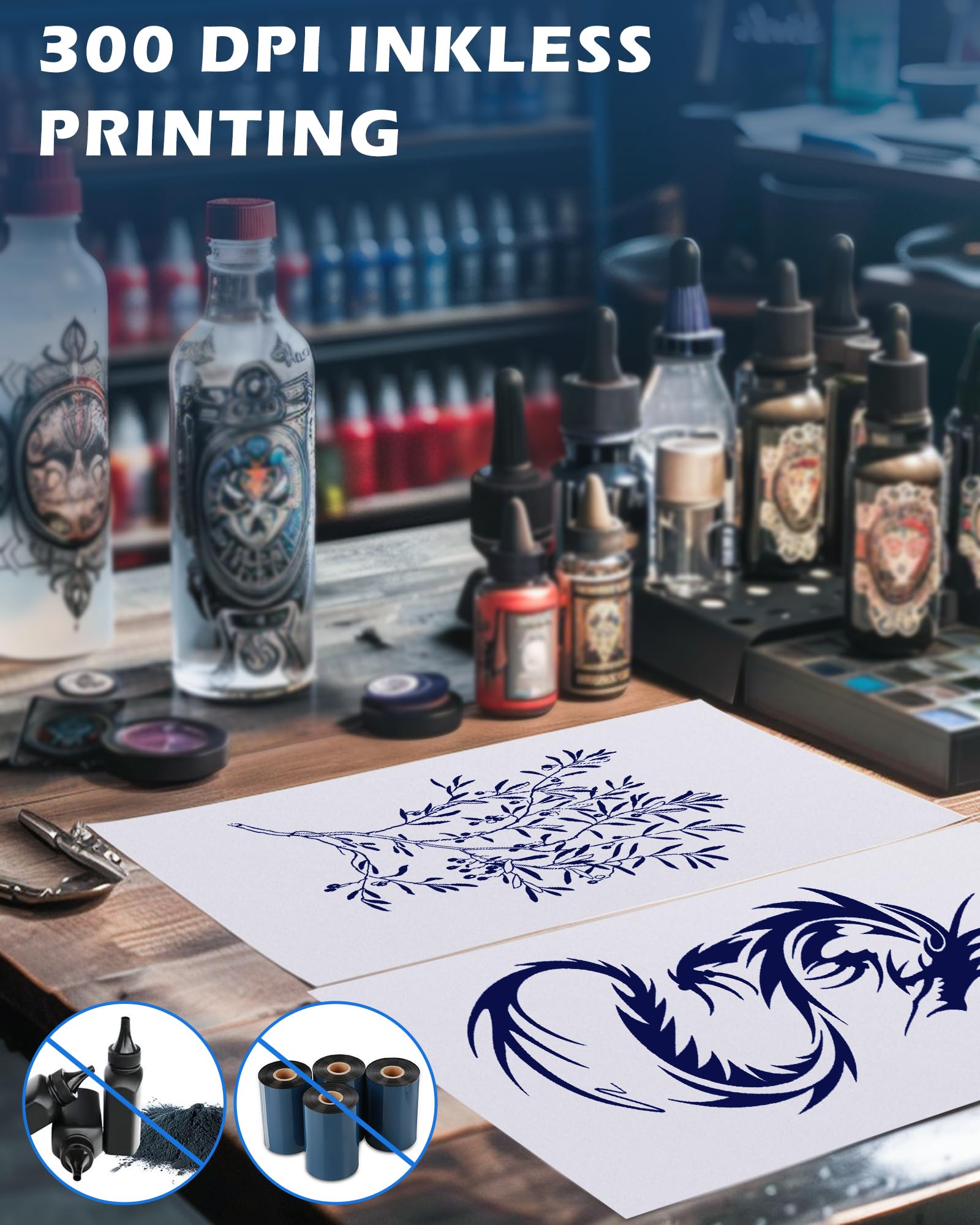 HPRT MT866 Wireless Bluetooth Thermal Tattoo Stencil Printer Kit - Compatible with iPhone, Android, iPad, Windows & Mac - Professional Tattoo Transfer Machine with 10 Sheets Thermal Paper - Perfect for Tattoo Artists, Beginners & Home Studios