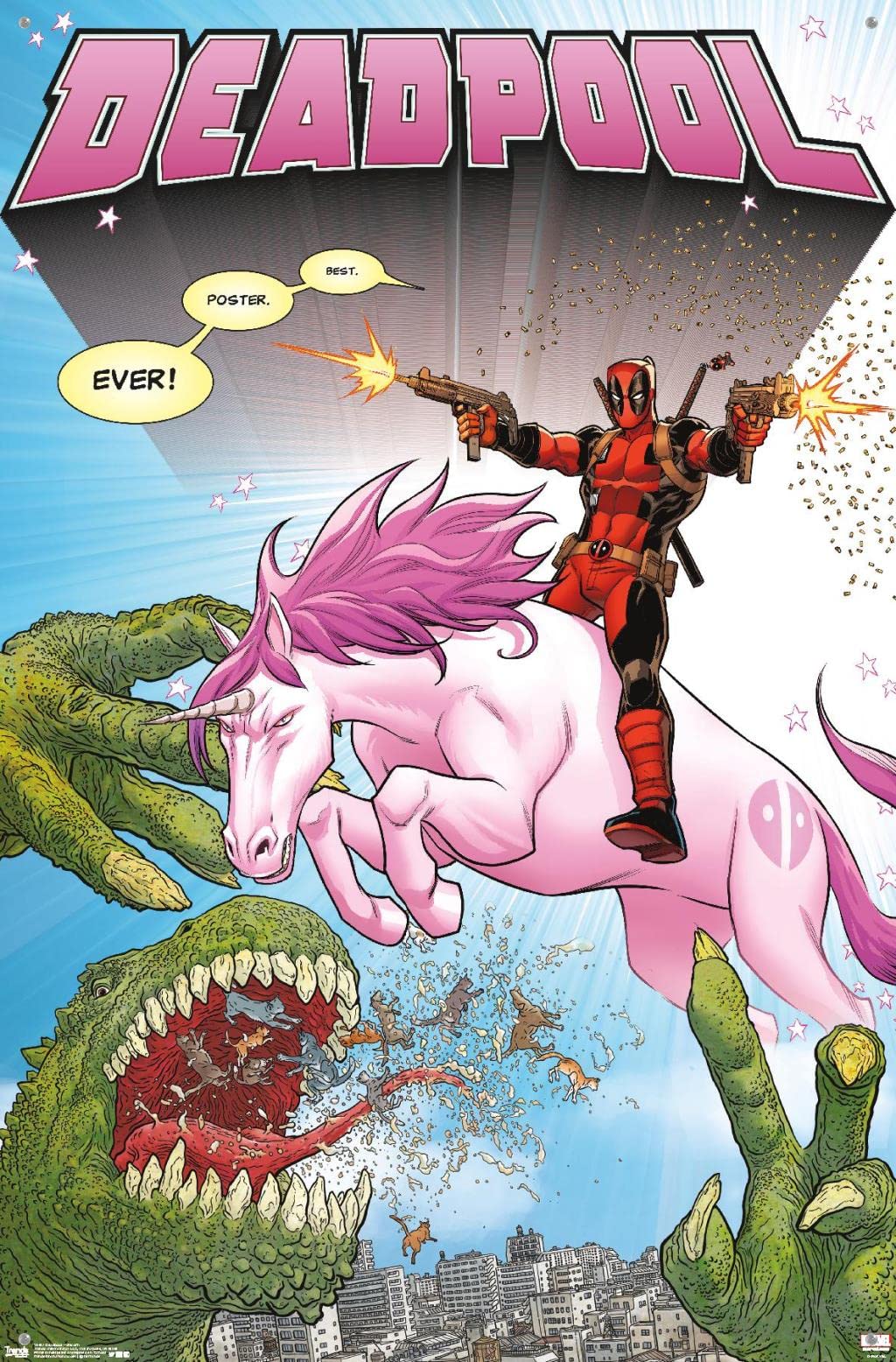 Marvel Deadpool Unicorn Wall Poster with Push Pins - Premium Comic Art Decor for Bedroom, Office & Gifts