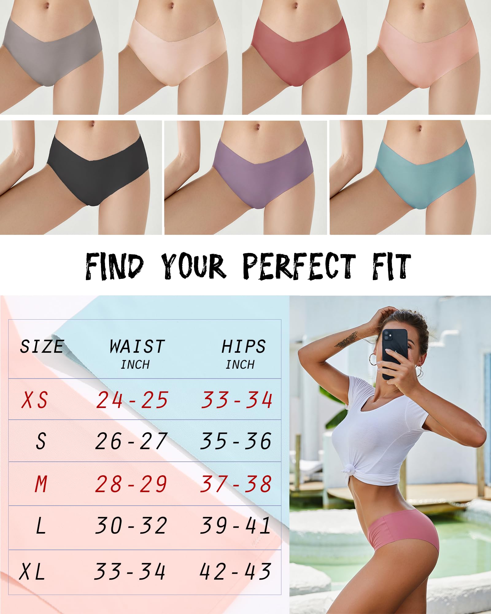 ROSYCORAL Women's Seamless Bikini Panties - Soft Stretch No Show Underwear, Invisible Briefs for Everyday Comfort (9 Pack, XS-L) - Perfect for Yoga, Travel & Layering Under Tight Clothes