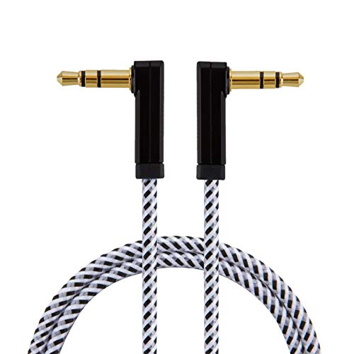 CableCreation 3.5mm Aux Audio Cable [10 Feet] - 90 Degree Right Angle Male to Male Stereo Cable for iPhone, Samsung, iPad, Headphones, PC, Laptop - High Quality Sound (Black/White) - Perfect for Home, Office, Car & Travel Use