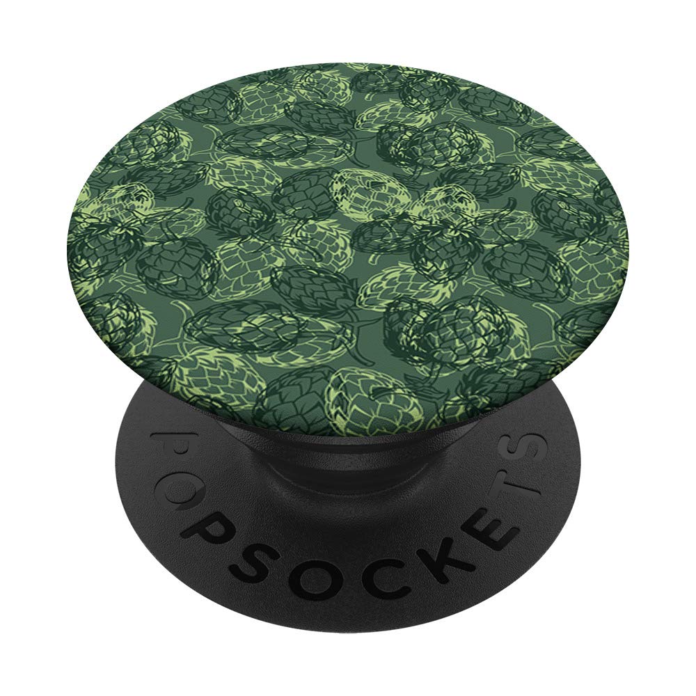 Green Hops Pattern Beer Craft PopSockets Grip & Stand for iPhone, Samsung & Tablets - Perfect Gift for Beer Lovers & Home Brewers - Great for Parties, BBQs & Game Nights