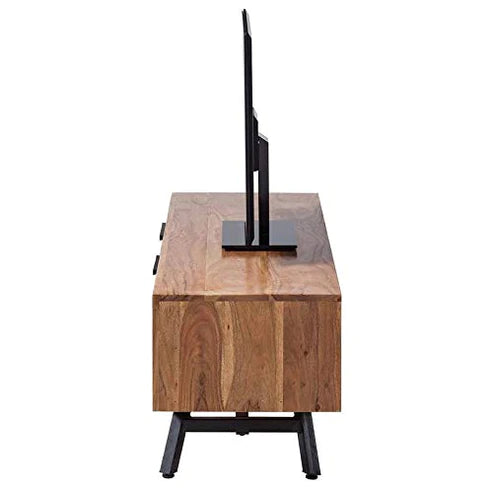 Gfine Solid Acacia Wood TV Stand with 2 Drawers - 160x40x60Cm Modern Entertainment Center for Living Room & Home Theater