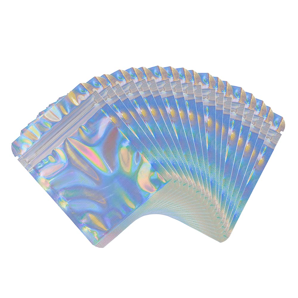 100 Pcs Holographic Resealable Smell Proof Bags 3x4 Inch - Premium Mylar Ziplock Pouches for Lip Gloss, Party Favors, Food Storage & Airtight Packaging | Great for Travel, Organizing & Gift Wrapping