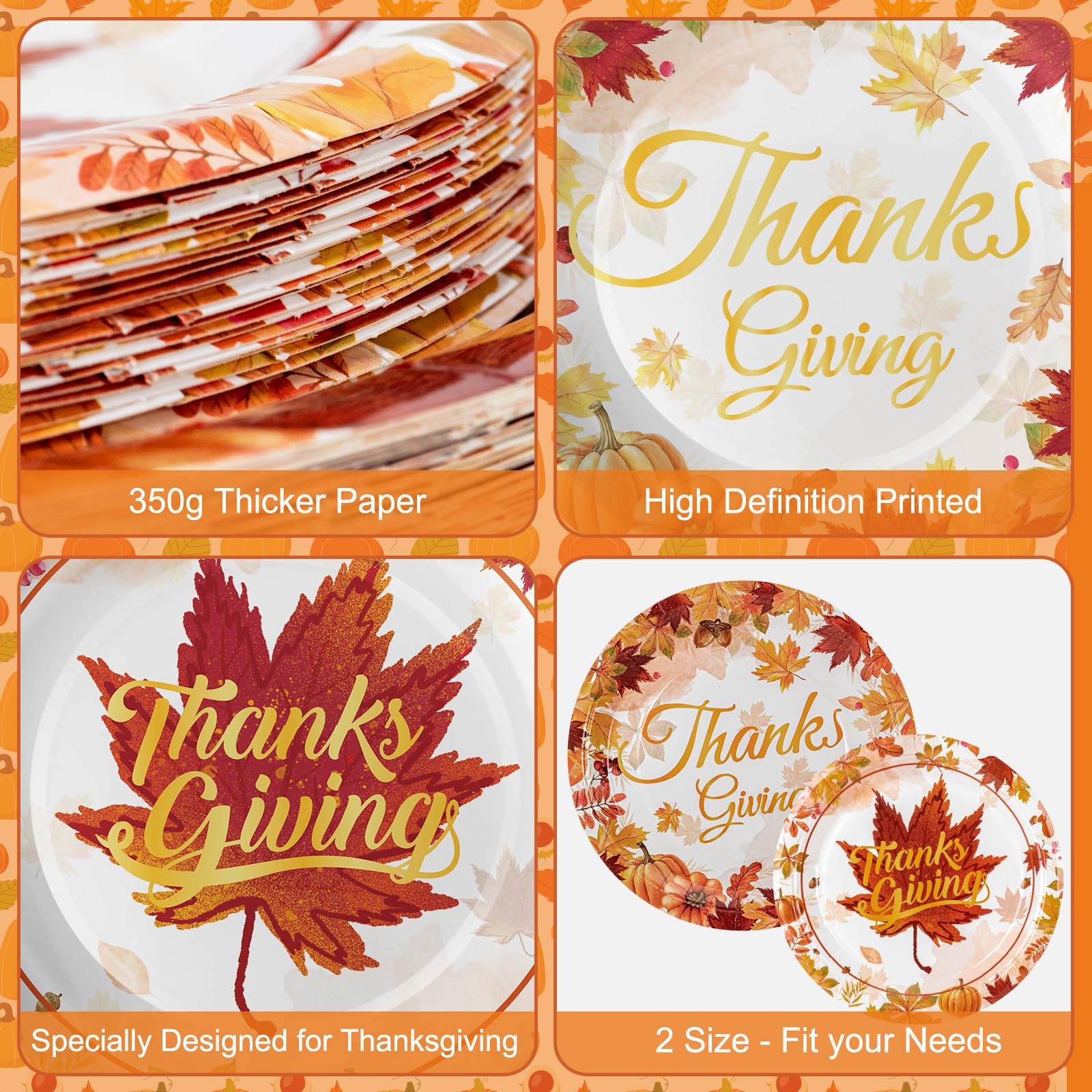 48 Pcs Thanksgiving Disposable Paper Plates Set - Fall Pumpkin & Maple Leaf Design Round Party Dinnerware for Autumn Thanksgiving Day, Halloween, Harvest Festival Decorations | Perfect for Holiday Gatherings, Family Dinners & Seasonal Table Settings
