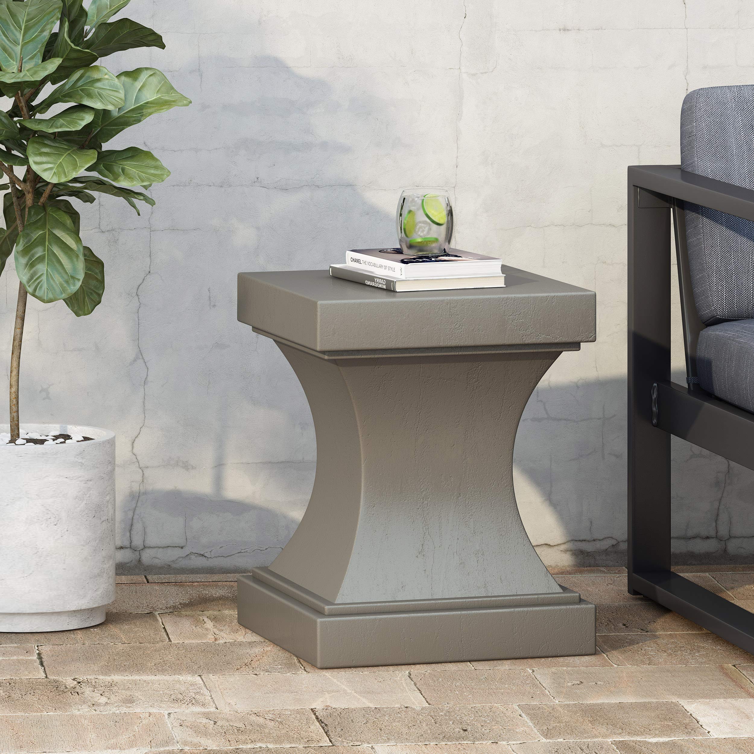 Christopher Knight Home Allison Outdoor Modern Lightweight Concrete Side Table - Weather-Resistant Patio Furniture for Poolside, Garden & Deck Use - Light Gray Accent Table