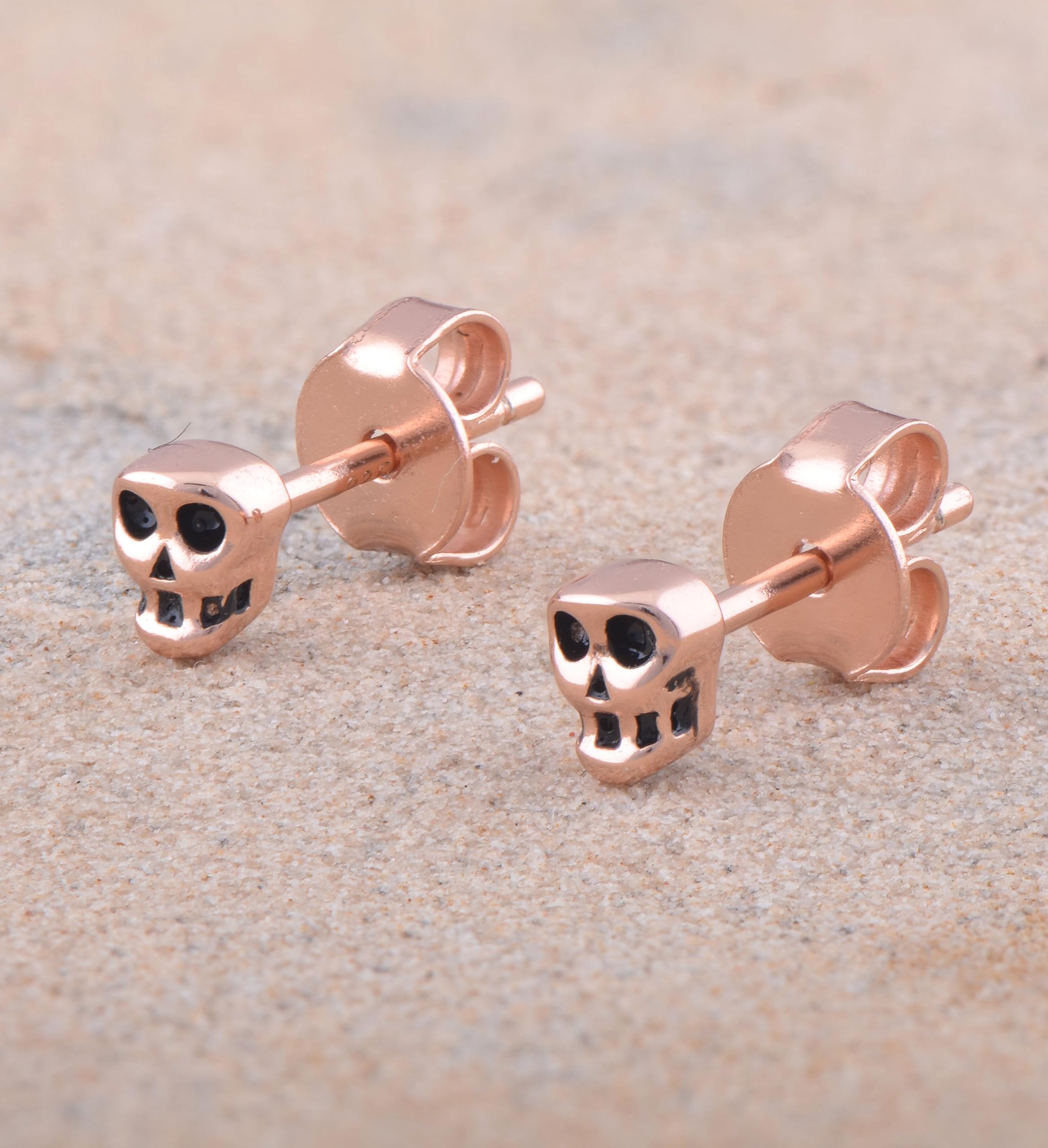 Stylish Rhodium/Yellow Gold/Rose Gold Plated Sterling Silver Tiny Skull Stud Earrings for Women - Perfect for Gothic, Punk, and Everyday Fashion Accessories