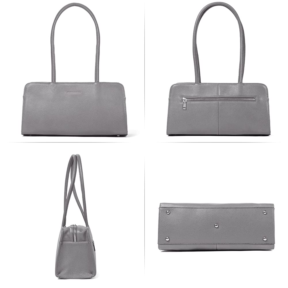 BOSTANTEN Genuine Soft Leather Women's Designer Handbag - Top Handle Satchel Shoulder Bag in Grey for Work, Travel & Everyday Use