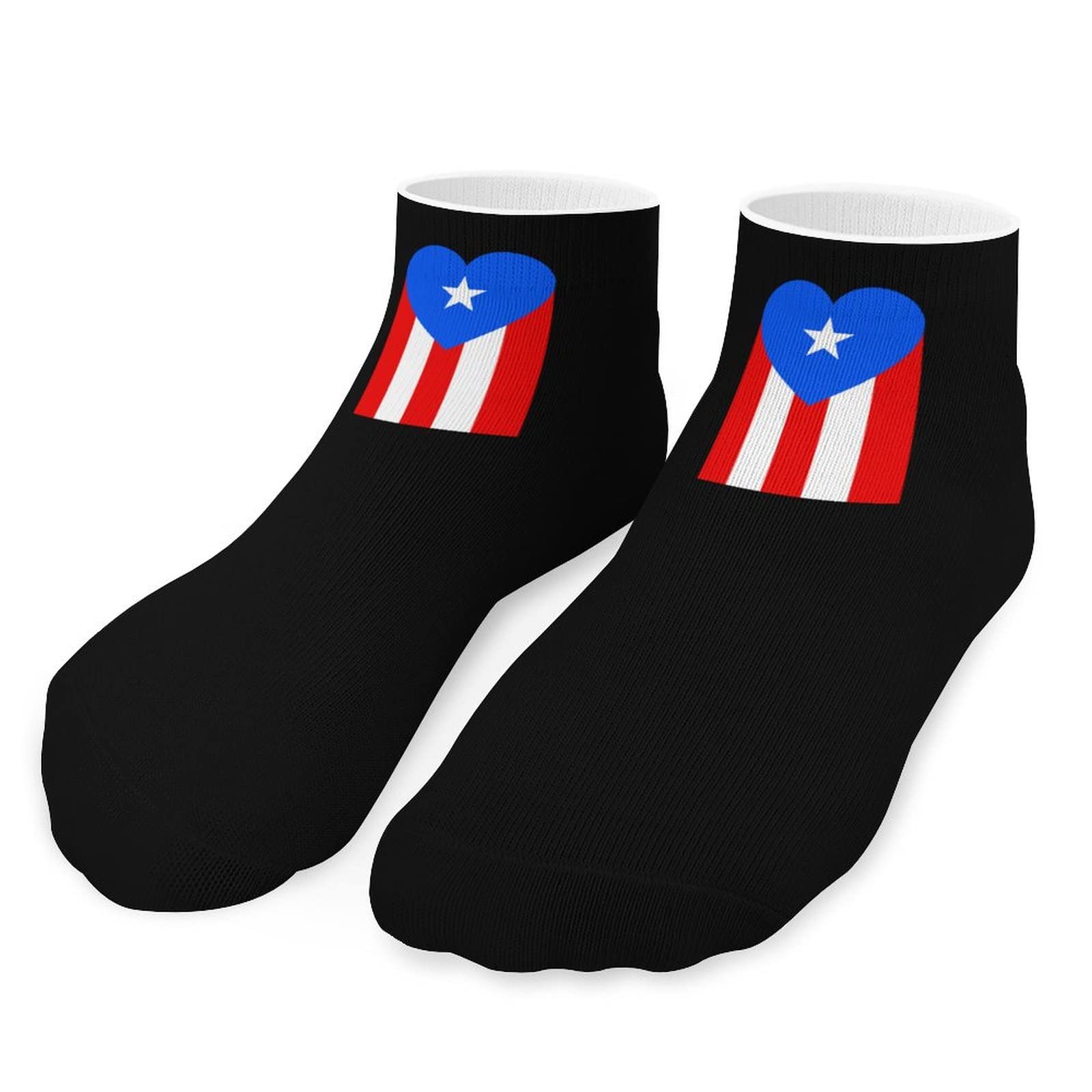 Puerto Rico Heart Flag Short Socks - Comfortable & Breathable Low Cut Crew Socks for Men & Women - Perfect for Running, Sports & Casual Wear