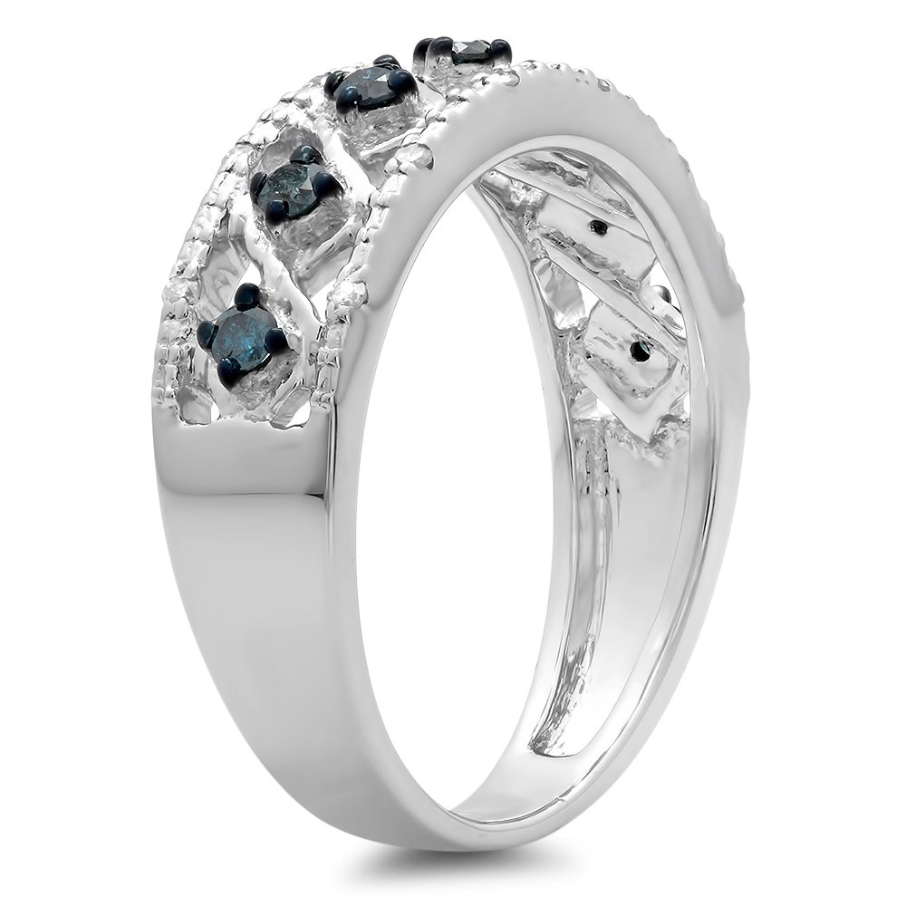 0.30 CTW Round Blue & White Diamond Anniversary Ring - Sterling Silver Wedding Band for Women | Dazzlingrock Collection | Perfect for Engagement, Proposal & Special Occasions