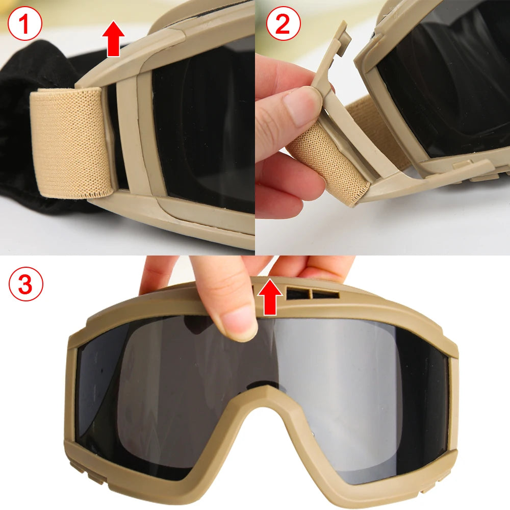 Tactical Airsoft Goggles - Anti Fog & UV Protection with 3 Interchangeable Lenses - Perfect for Airsoft, Hunting, Cycling, Shooting, Paintball & Outdoor Sports Activities