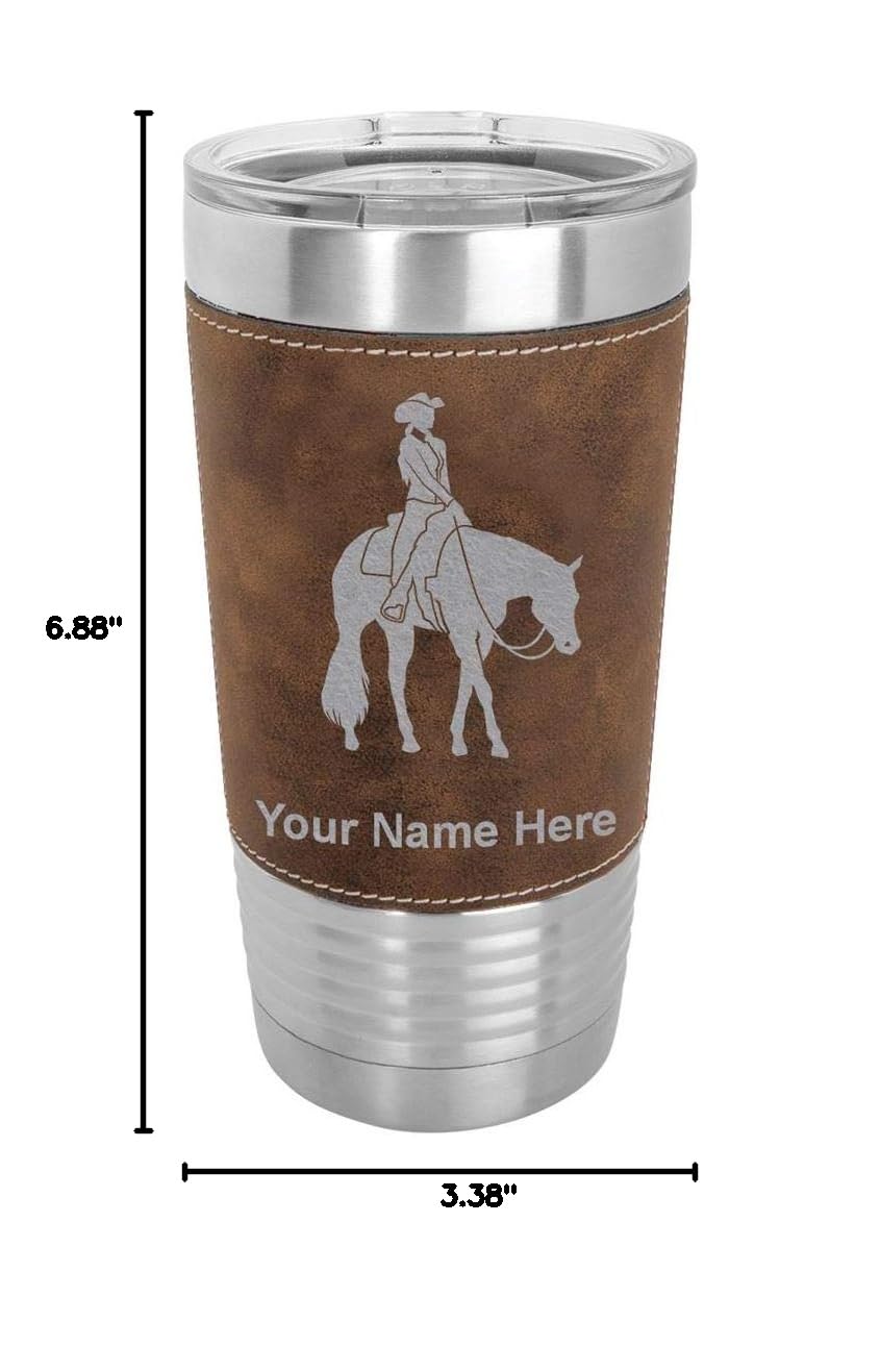 LaserGram 20oz Vacuum Insulated Stainless Steel Tumbler Mug with Personalized Engraving - Western Pleasure Horse Design, Faux Leather & Rustic Finish - Perfect for Coffee, Tea & Cold Drinks at Home, Office or Outdoor Adventures