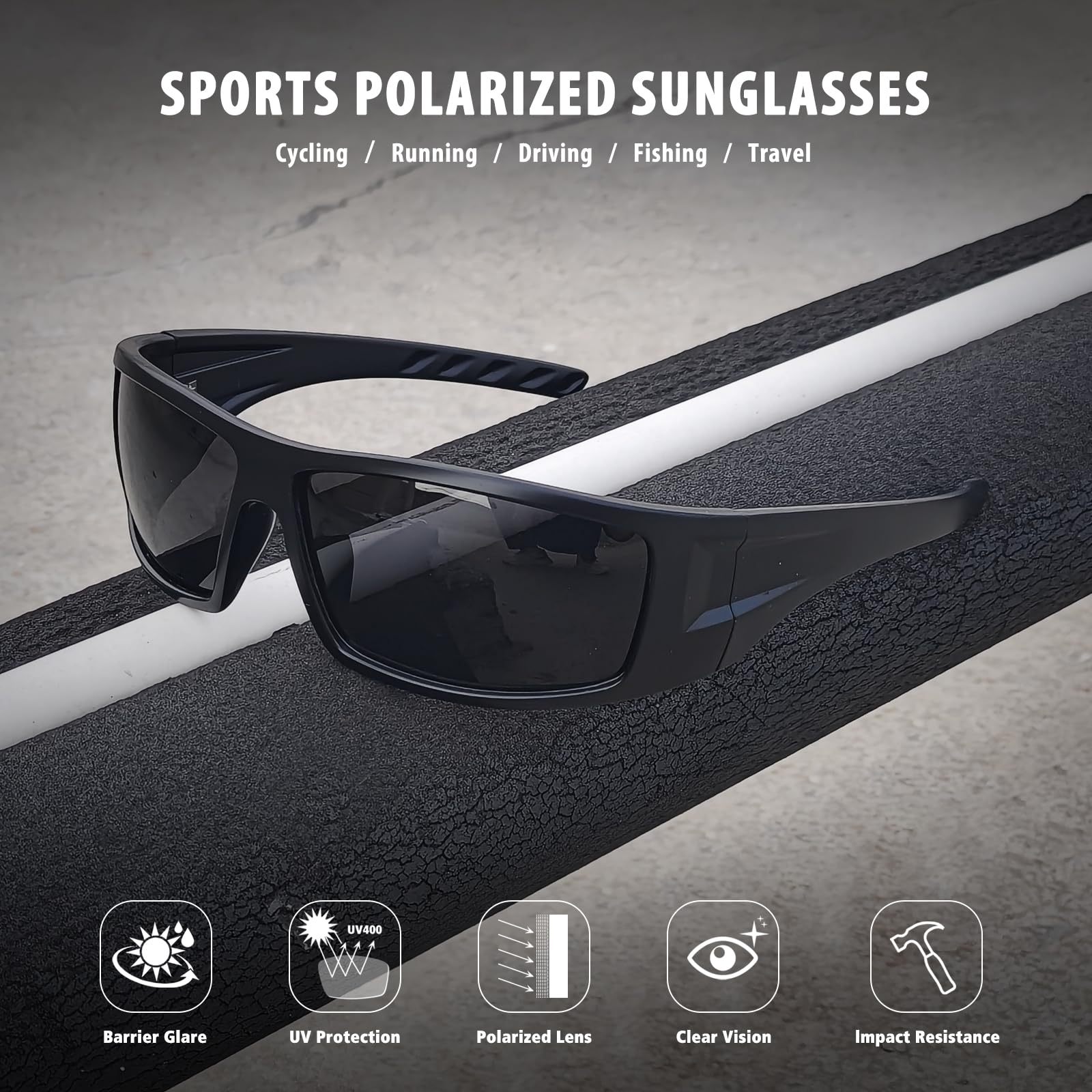 Polarized Sports Sunglasses for Men & Women - Unbreakable UV400 Protection Wrap Around Sunglasses for Cycling, Fishing, Running & Outdoor Activities