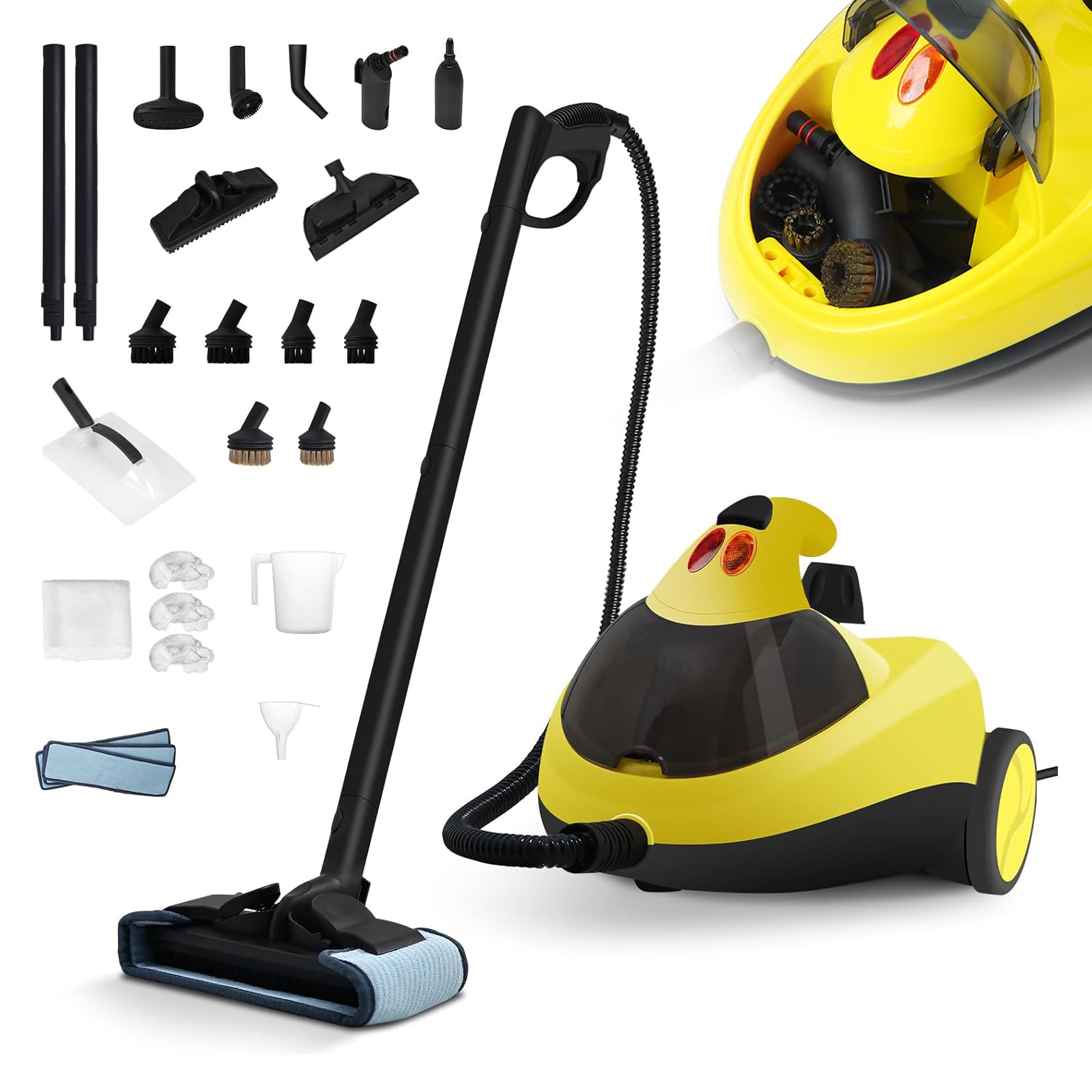 1500W Multipurpose Steam Cleaner with 25 Accessories - 1.5L Portable Steamer for Home & Car Cleaning - Fast Heat-up Chemical-Free Solution for Carpets, Floors, Windows - 16.4ft Power Cord - Perfect for Deep Cleaning, Sanitizing, and Stain Removal