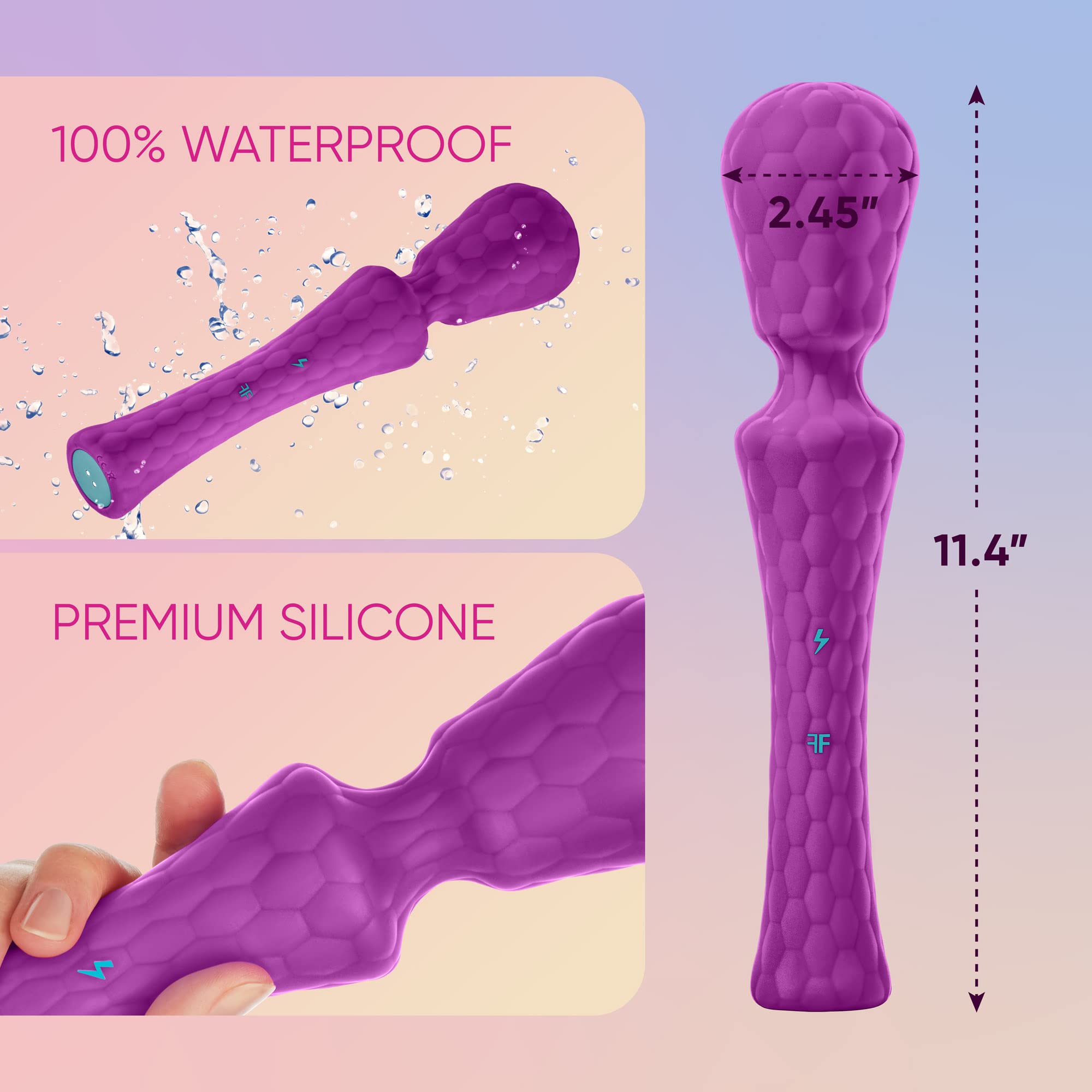 Premium XL Ultra Wand Vibrator - Flexible Silicone Adult Toy with 10 Vibration Patterns & Boost Mode | Waterproof, Body-Safe Design for Couples & Solo Play | Purple Large Size for Ultimate Pleasure Experience