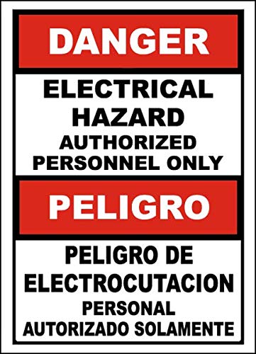 Bilingual Danger Electrical Hazard Authorized Only Sign - 10x7 Inch Aluminum Safety Sign for Warehouse & Traffic Areas - Weatherproof OSHA Compliant (0.04