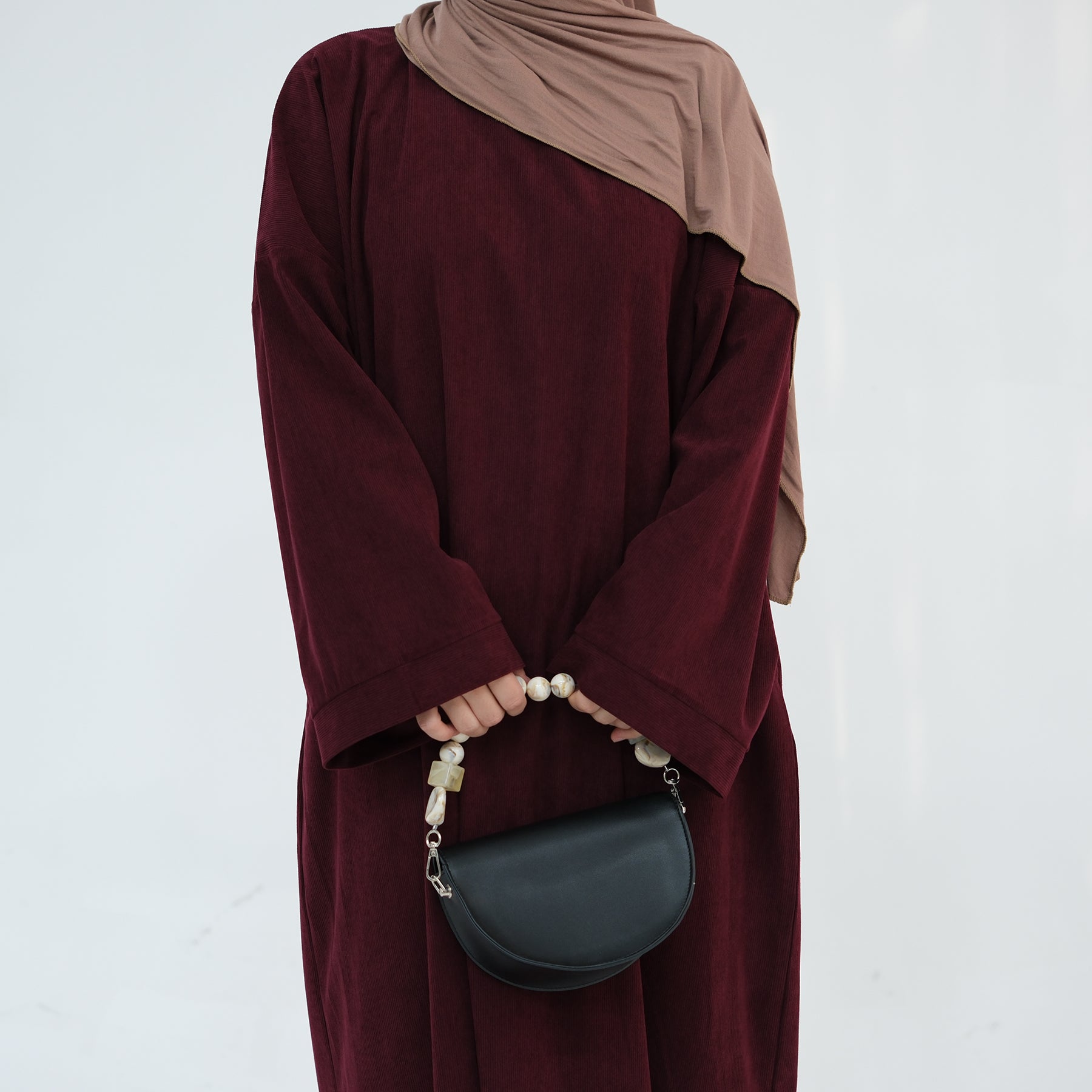 Stylish Annan Corduroy Abaya Dress in Wine Red - Modest Islamic Fashion for Women, Perfect for Prayer, Eid, and Special Occasions