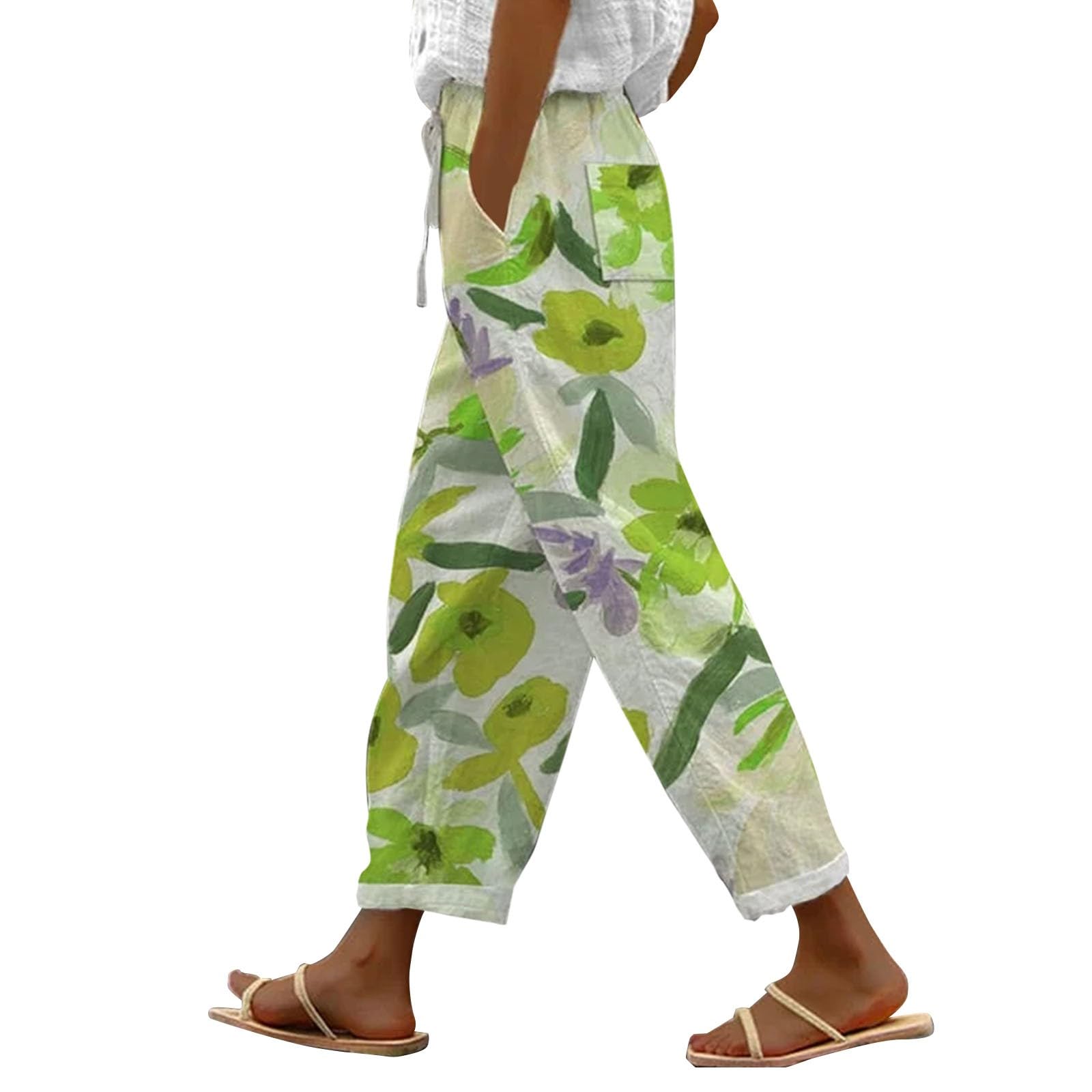 Women's Linen Summer Capri Pants with Pockets - Wide Leg Cropped Casual Pants for Women | Comfortable Loose Fit Beachwear for Vacation, Travel & Outdoor Activities