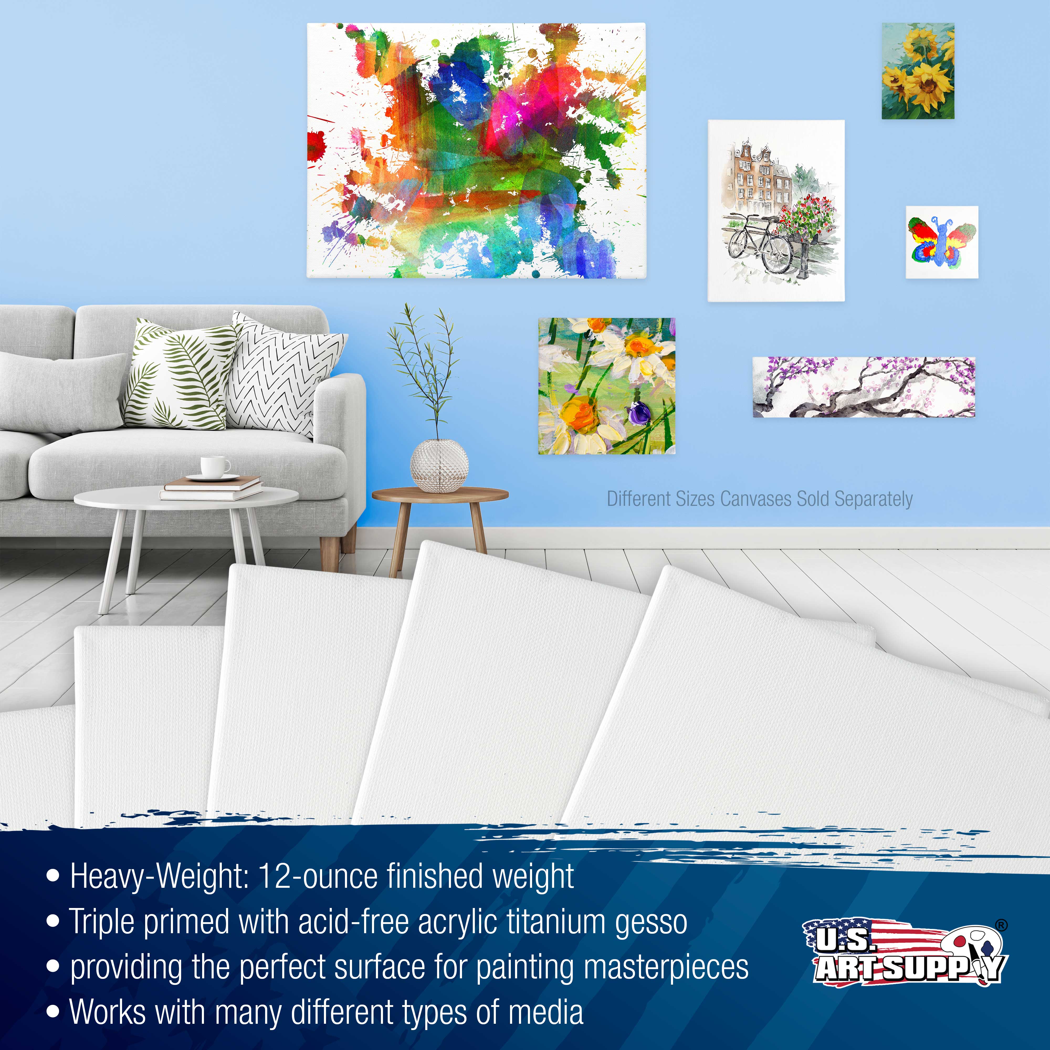 18 x 48 Inch Professional Artist Stretched Canvas - 12oz Triple Primed, 3 Pack - Heavy Weight 100% Cotton Gesso - White Blank 3/4 Profile - Perfect for Oil & Acrylic Painting, Studio Art & Home Decor