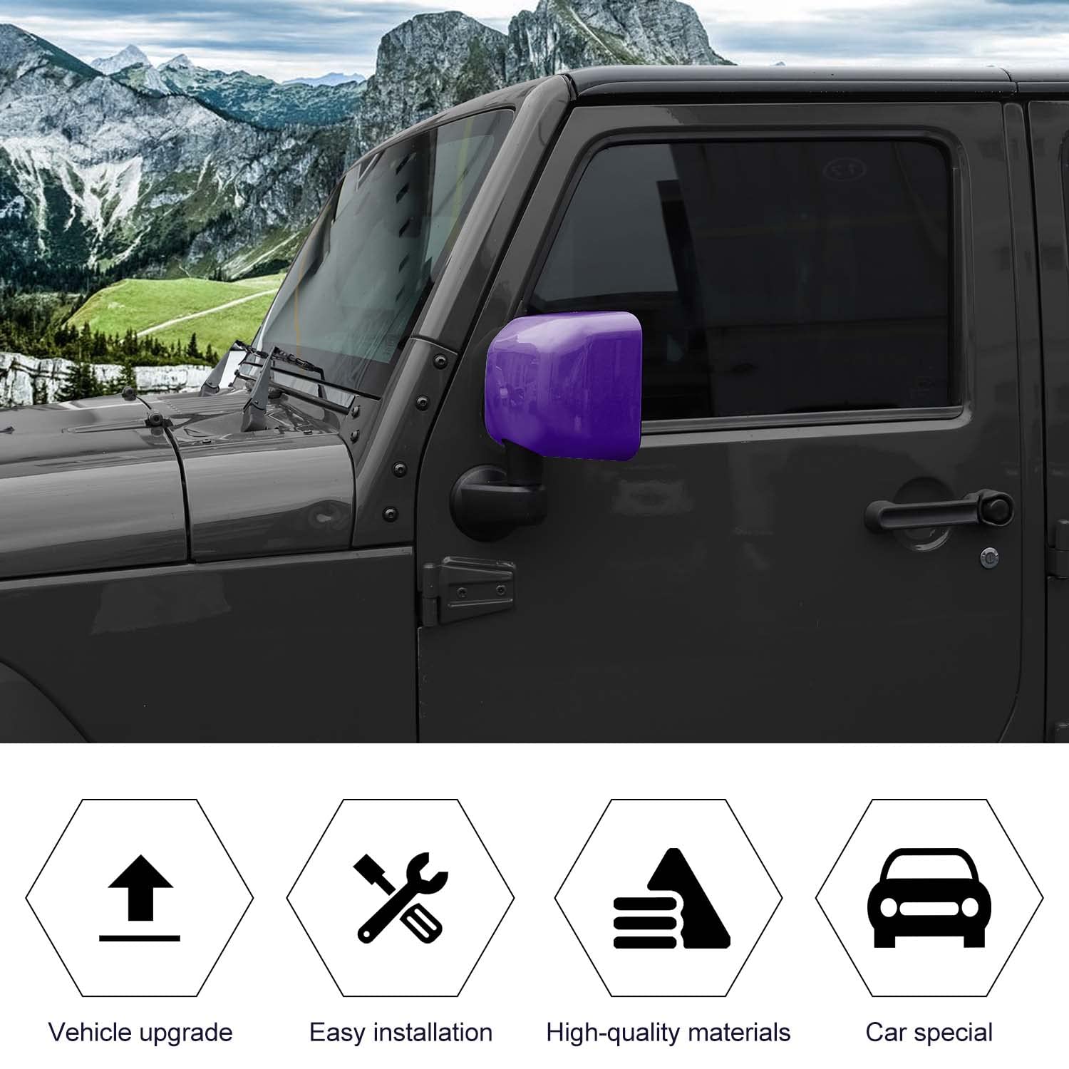 Jeep Wrangler JK JKU Rearview Mirror Cover Trim Shell Kit (2007-2017) - Purple Exterior Decoration Accessories | Enhance Style & Protection for Off-Road Adventures