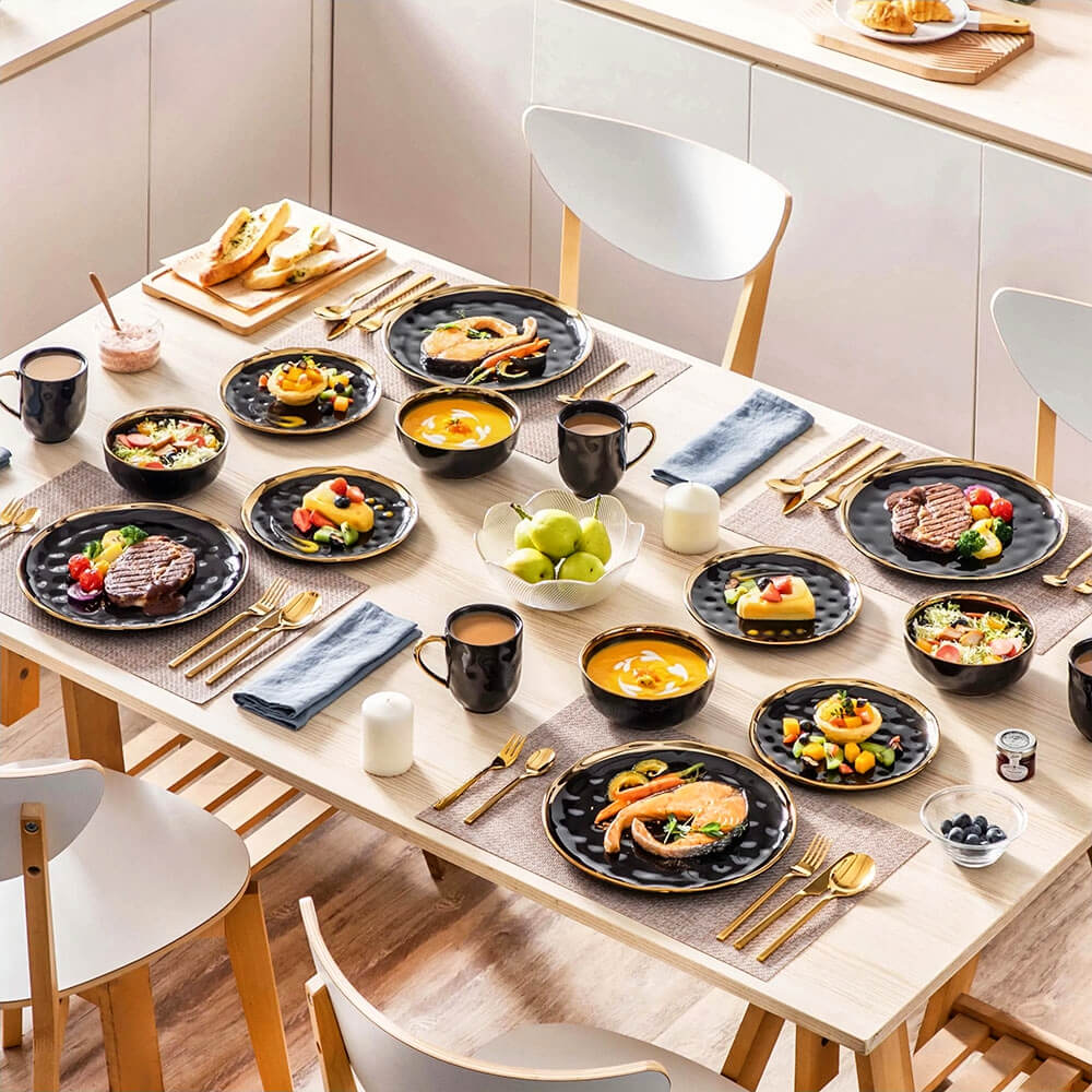 Premium Mendocino Stoneware Dinnerware Set - 16-Piece Ceramic Plates, Bowls & Mugs - Durable & Stylish for Everyday Dining, Entertaining & Restaurant Use