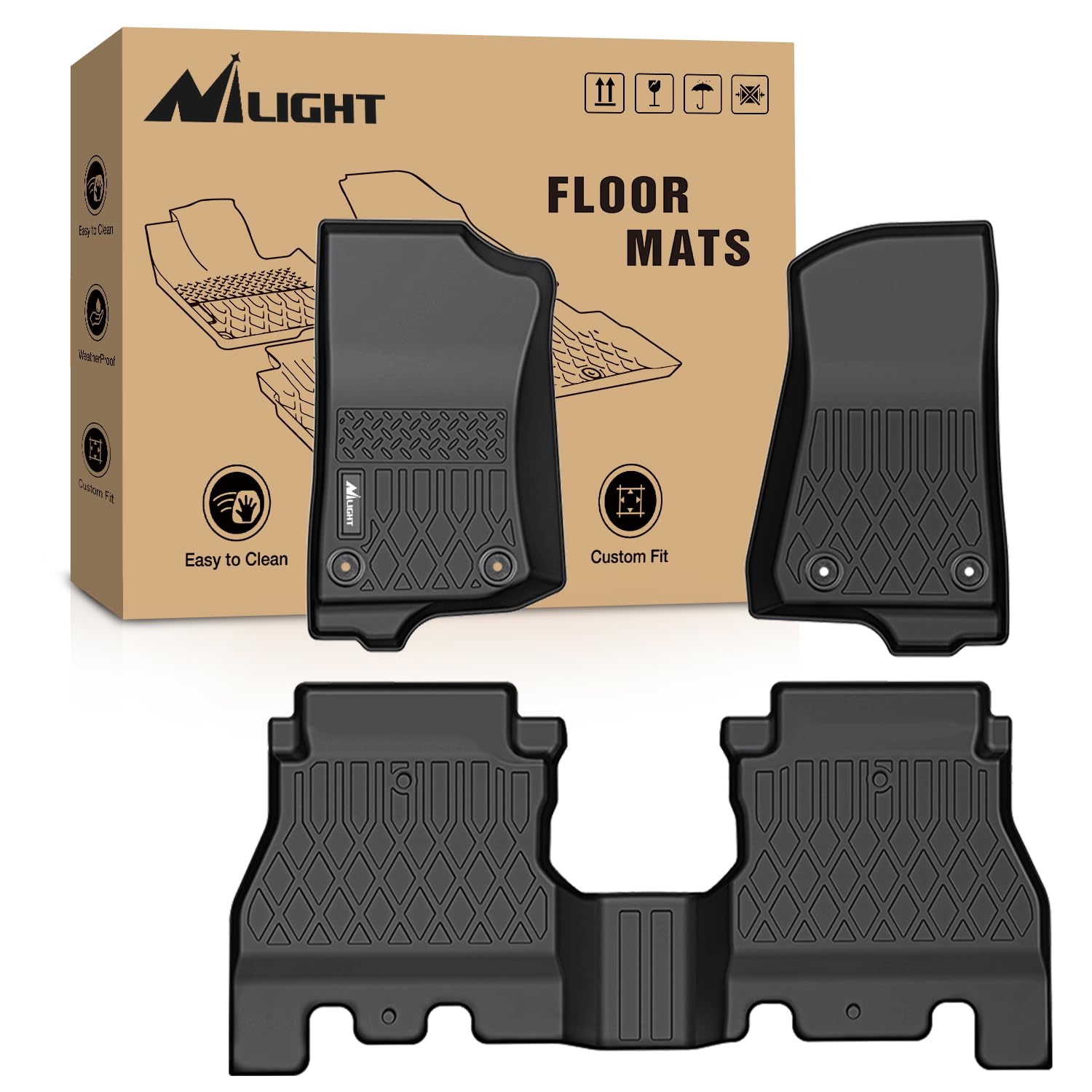 Nilight Heavy Duty TPE Floor Mats for Jeep Wrangler JL Unlimited 4 Door (2018-2025) - All Weather Custom Fit Floor Liners, Non-Slip Protection for Off-Road & Daily Driving