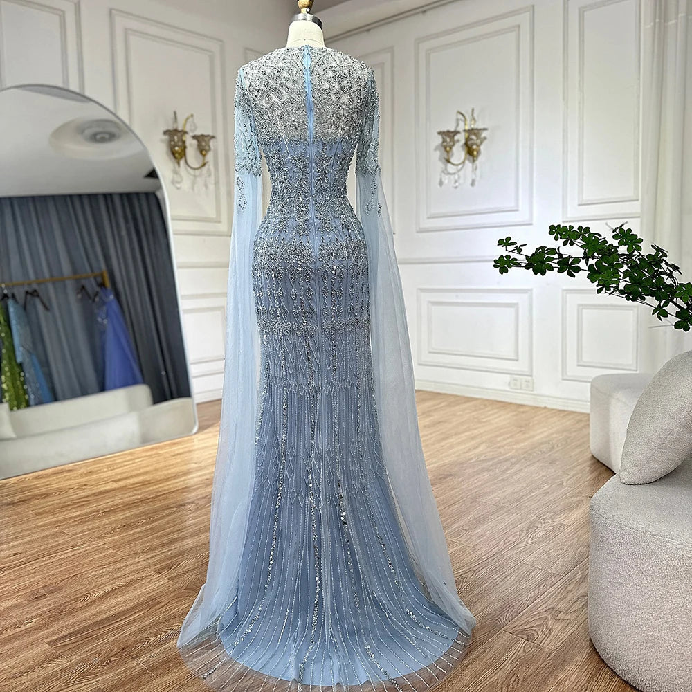 Luxury Dubai Saudi Arabia Caramel Mermaid Evening Gown with Elegant Cape Sleeves & Beaded Details - Formal Dresses for Weddings, Galas & Special Occasions