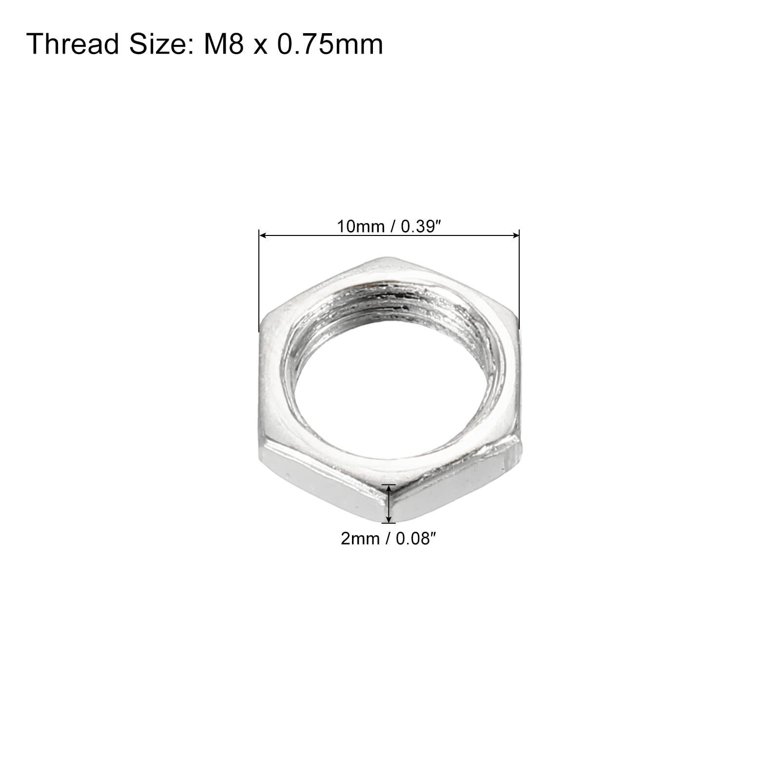 PATIKIL M8 x 0.75 Steel Hex Nuts - 30 Pack Metric Thread Zinc Plated Fastener Hardware - 2mm Height - for Automotive, Machinery & DIY Projects
