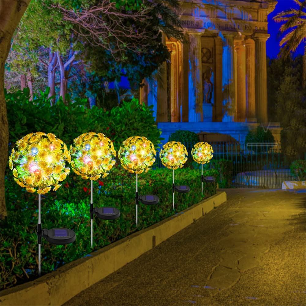 4 Pack Solar Garden Lights - 20 LED Daisy Flower Ball Outdoor Solar Lights with Bigger Solar Panel, Waterproof for Garden, Patio, Yard, Pathway - Perfect for Landscape Lighting & Nighttime Decoration