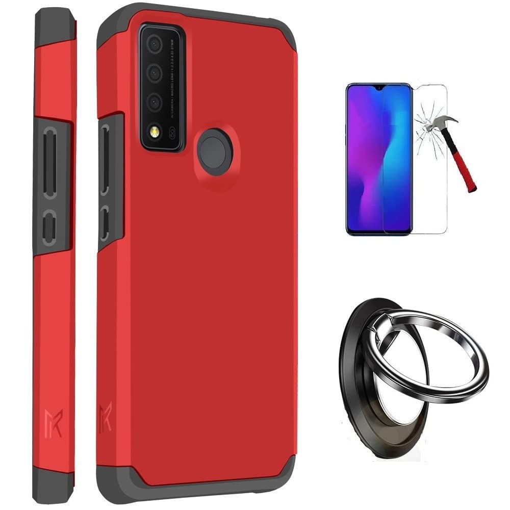 Shockproof TCL 30XE 5G Phone Case with Tempered Glass Screen Protector & Built-in Ring Stand - Durable Protective Cover for TCL 30XE 5G (Red) - Perfect for Work, Travel and Everyday Use