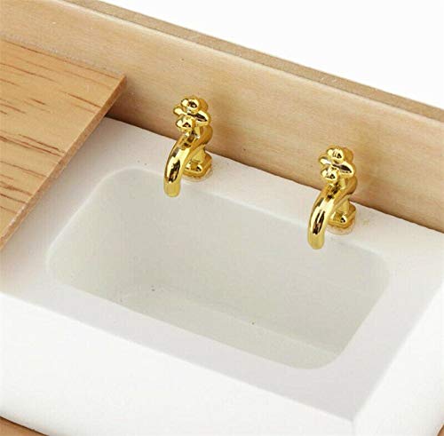 1/12 Miniature Wooden Wash Basin Cabinet with Ceramic Hand Sink - Perfect for Dollhouse Bathroom & Kitchen Decor, DIY Craft Projects, and Model Home Accessories