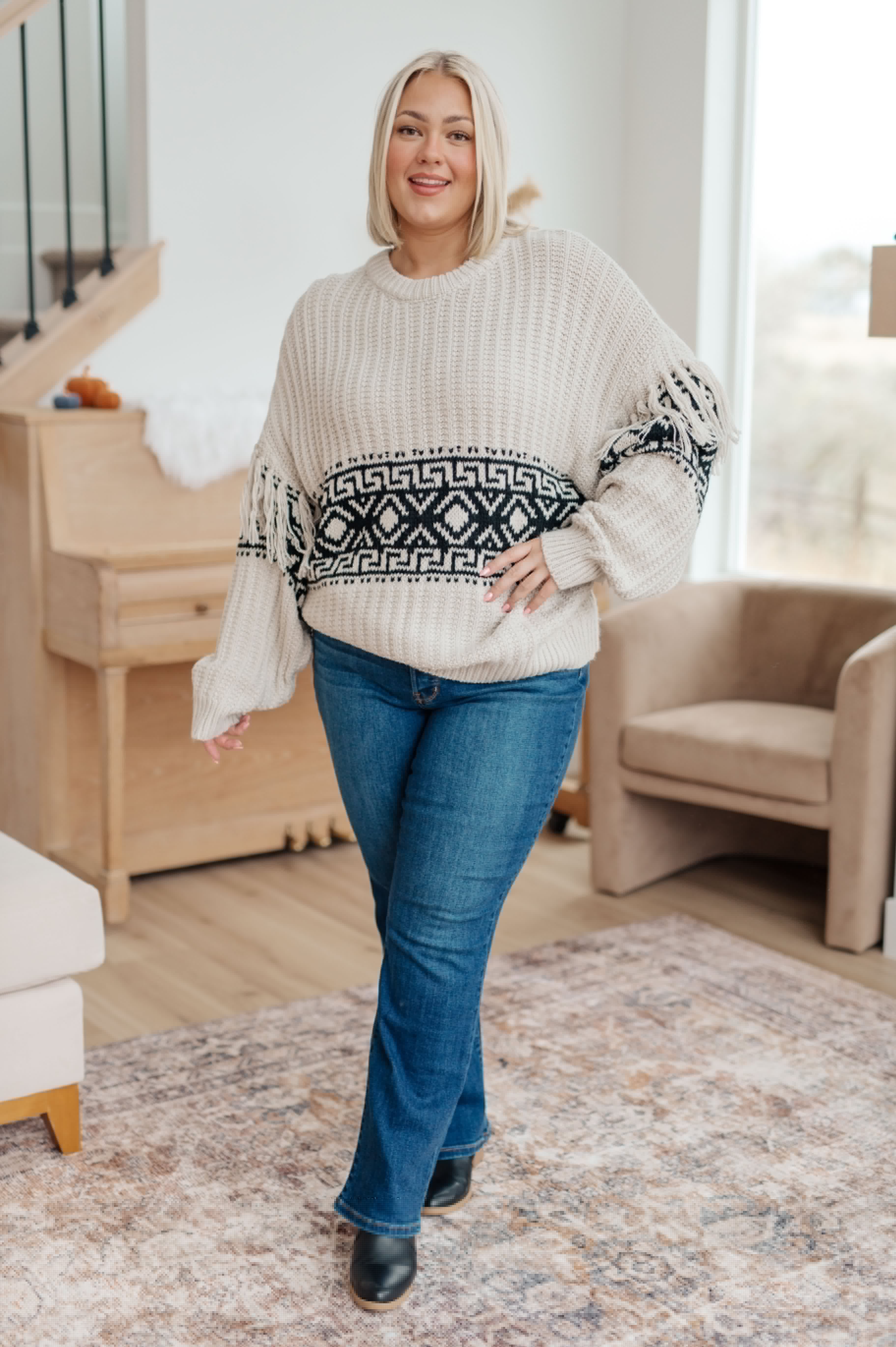 Stylish Fringe Detail Sweater for Women - Trendy Knit Pullover with Boho Chic Design | Perfect for Casual Outings, Fall Layering & Cozy Winter Fashion