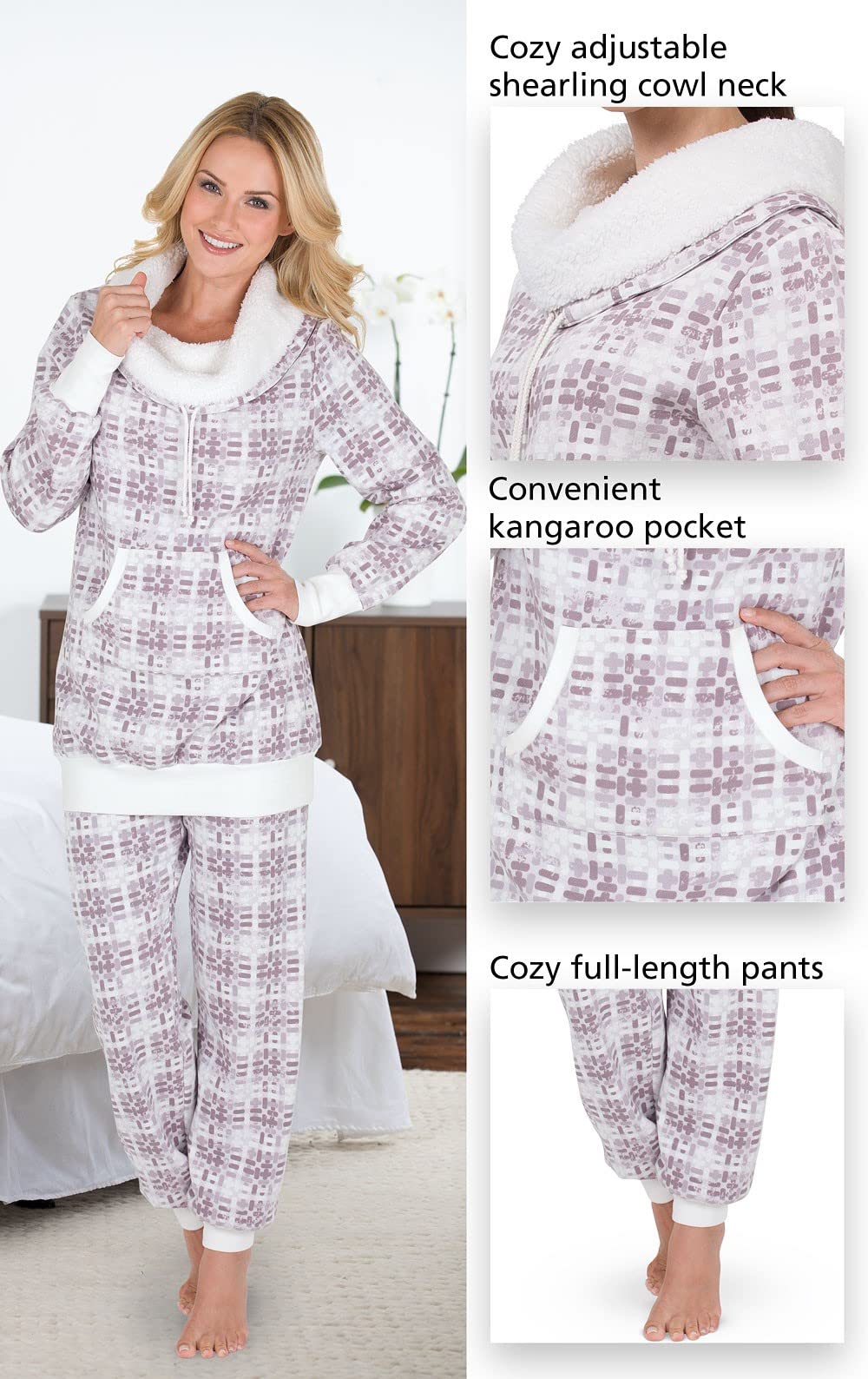 Women's Winter Pajama Sets - Cozy Shearling Rollneck Sleepwear for Cold Nights | Soft Fleece Pajamas for Lounging, Sleepovers & Holiday Gifts