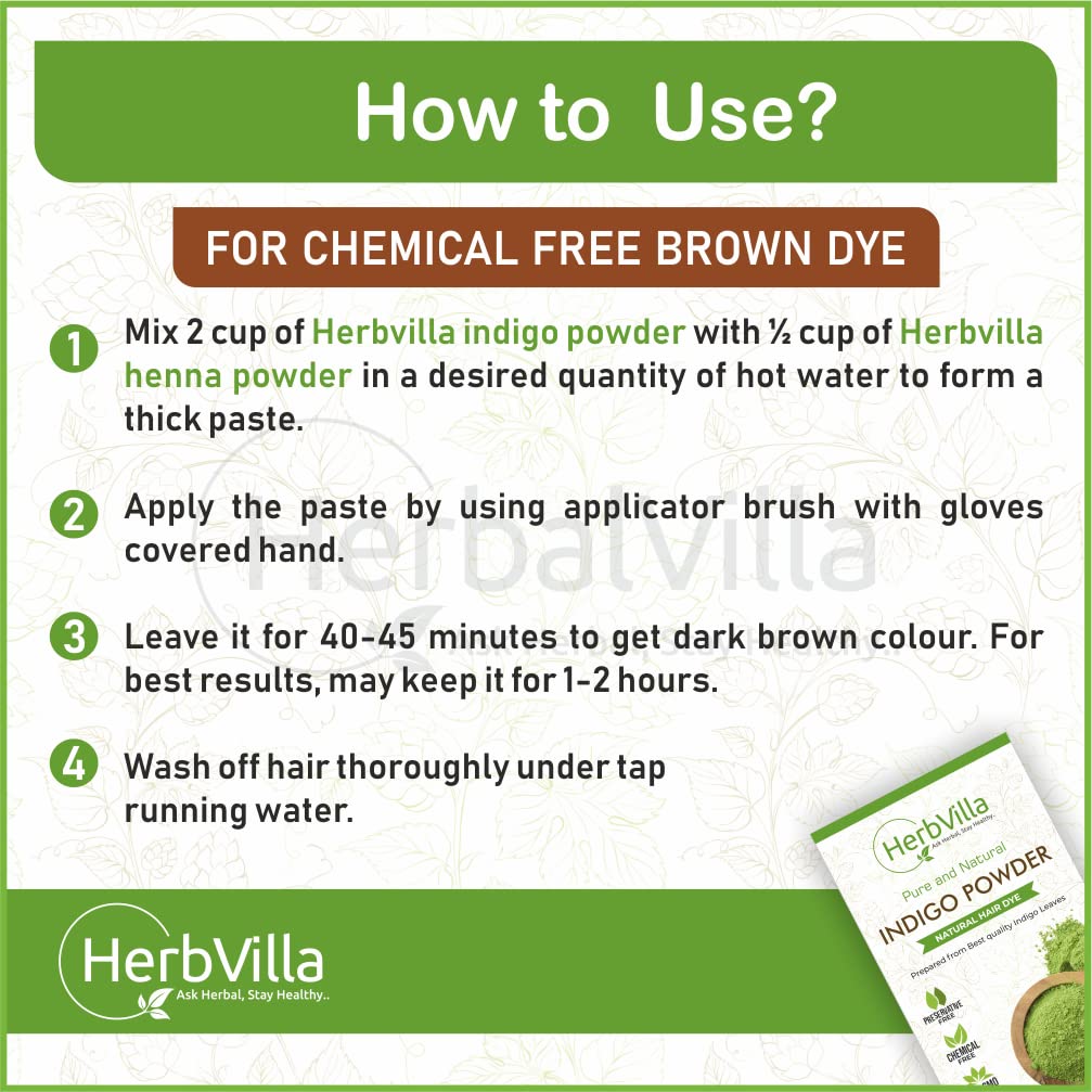 Herbalvilla 100% Natural Indigo Powder for Hair Dye - 200g | Safe & Chemical-Free Black Hair Coloring | Perfect for DIY Hair Care & Natural Beauty Treatments
