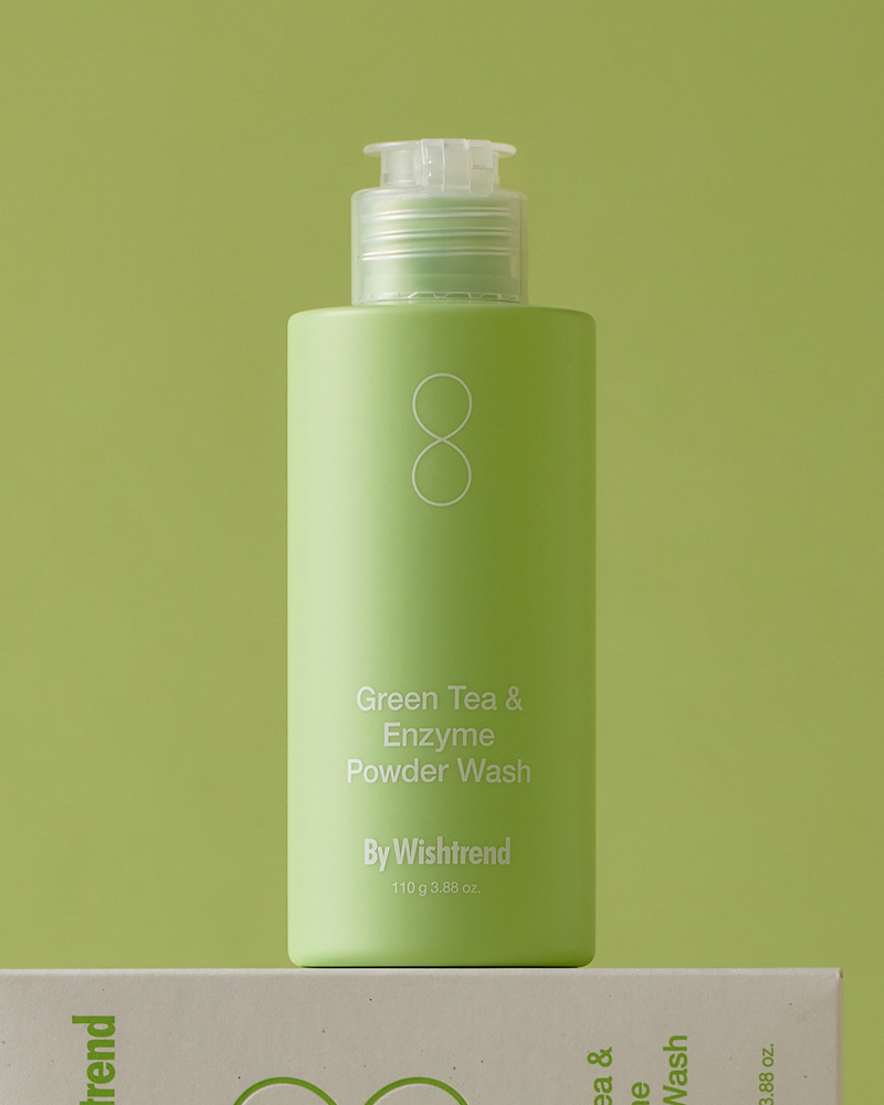 By Wishtrend Green Tea & Enzyme Powder Wash 110g - Gentle Exfoliating Face Cleanser for Acne-Prone & Sensitive Skin - Perfect for Daily Skincare Routine & Travel