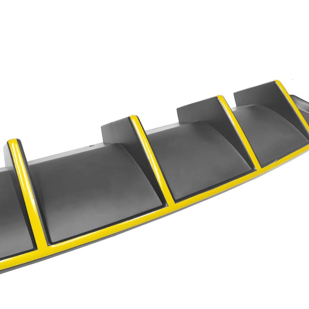 IKON MOTORSPORTS Bumper Lip Spoiler for 2015-2023 Dodge Charger SRT | Factory Style Rear Diffuser with Yellow Reflective Tape | Enhances Aerodynamics & Style for Street Racing & Car Shows