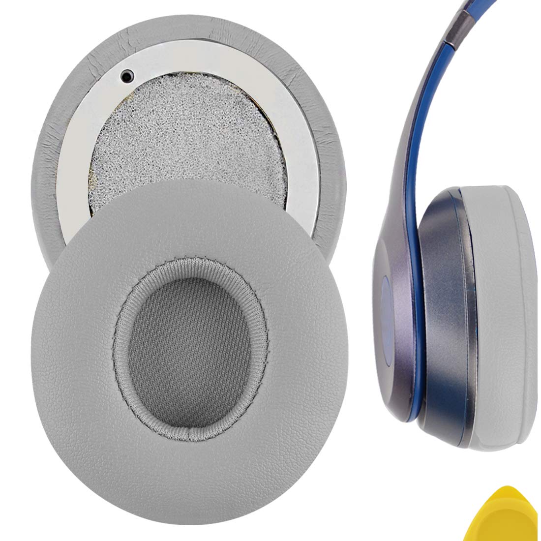 Geekria QuickFit Replacement Ear Pads for Beats Solo2 Wired & Solo2.0 Wired Headphones - Soft Grey Memory Foam Ear Cushions, Earpads & Ear Cups Cover Repair Parts - Perfect for Gaming, Music & Travel Comfort