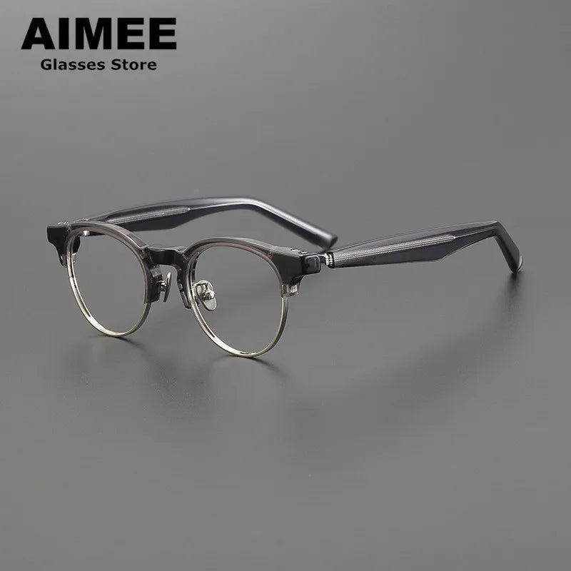 Aimee Unisex Full Rim Round Acetate Titanium Eyeglasses Frame 9006 - Lightweight & Durable Glasses for Men & Women - Perfect for Reading, Working, and Daily Wear