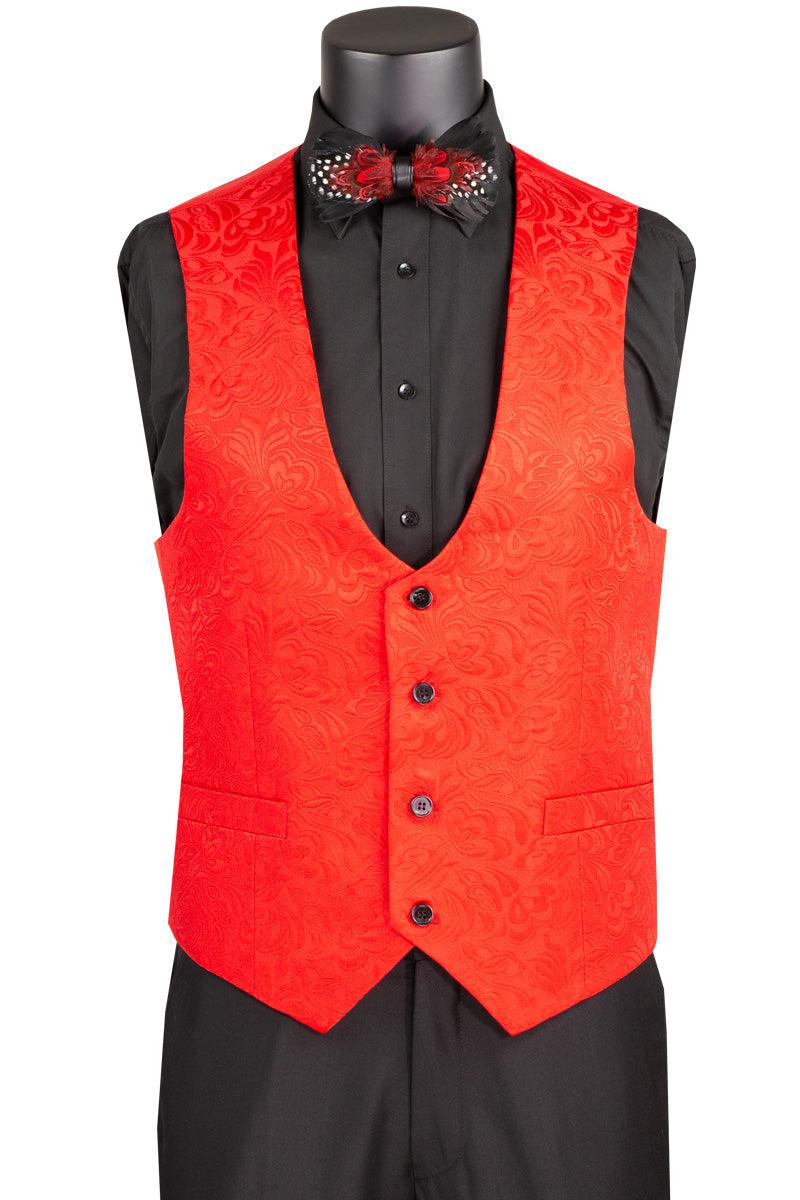 Elegant Red Jacquard Three-Piece Slim Fit Tuxedo Suit for Men | Formal Wedding & Prom Attire | Perfect for Black Tie Events & Special Occasions