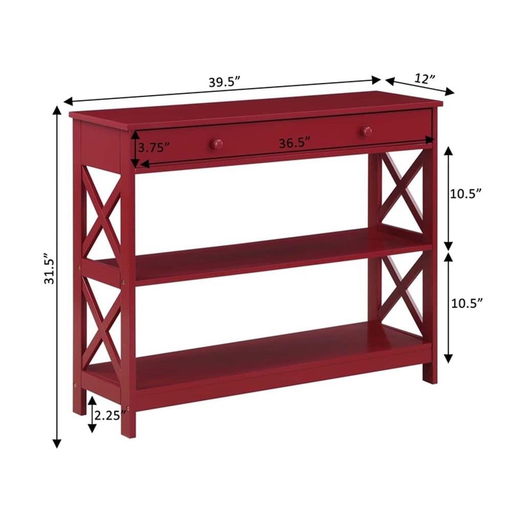 Pemberly Row Transitional One-Drawer Console Table with Shelves in Cranberry Red - Elegant Entryway Furniture for Hallway, Living Room & Foyer Decor