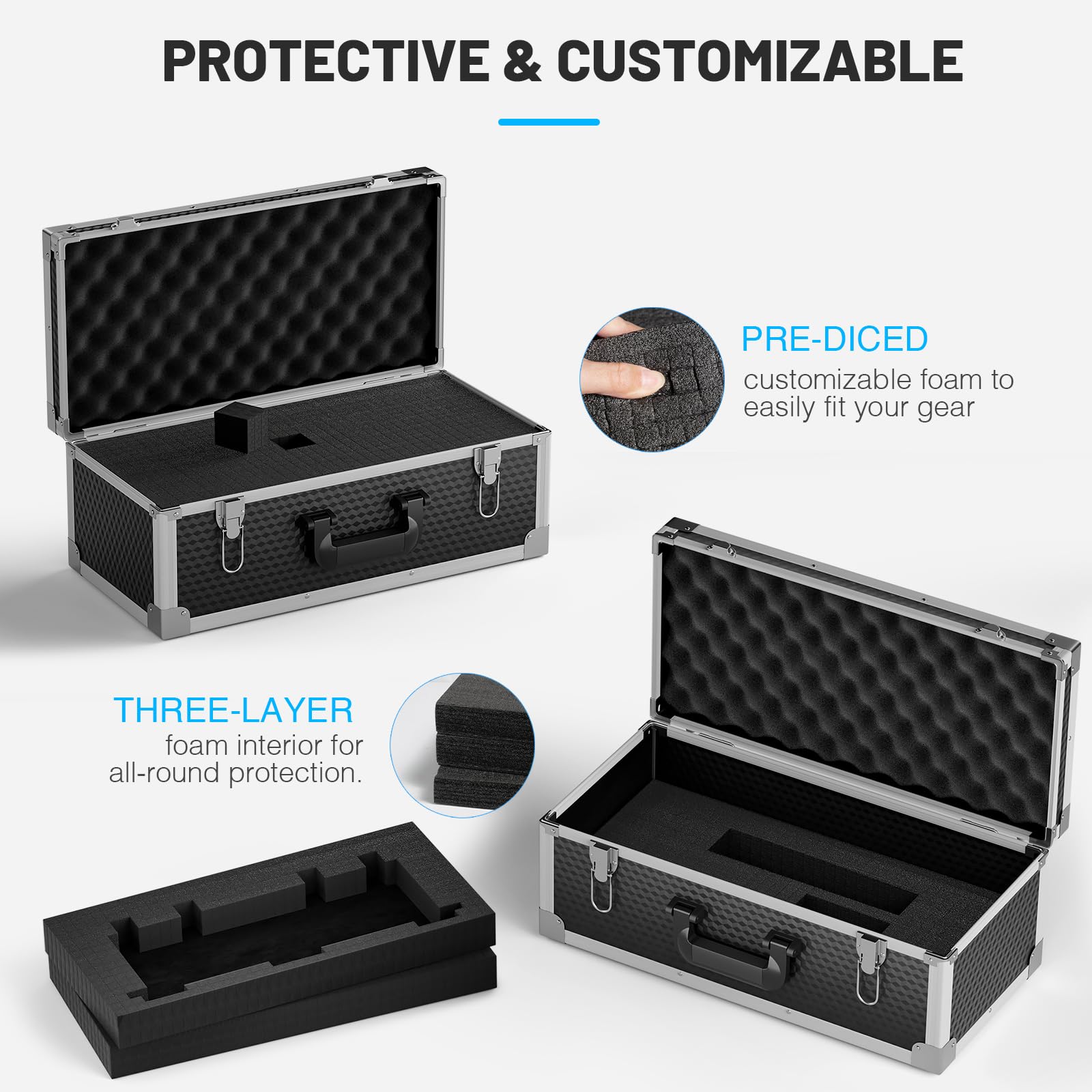 Phenyx Pro Extra Large Carrying Case with Customizable Pre-Diced Foam - Heavy Duty Aluminum Alloy Case for Wireless Microphone Systems, Camera Equipment & Gear Storage - Perfect for Studio, Live Events & Travel Protection